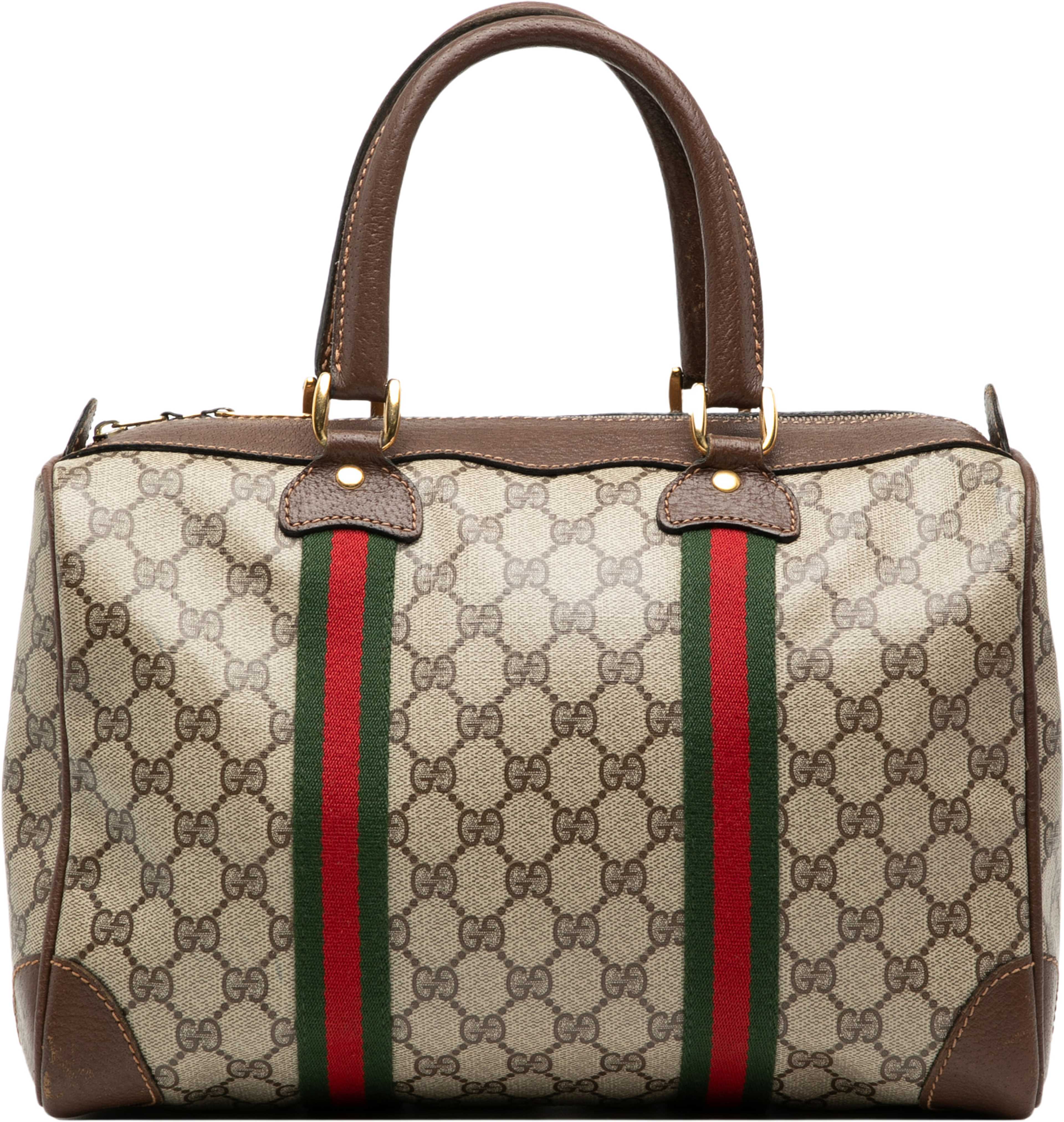 Gucci Gg Supreme Web Boston Bag, från Luxclusif, i färgen beige. Klicka för att öppna bilden i stort format
