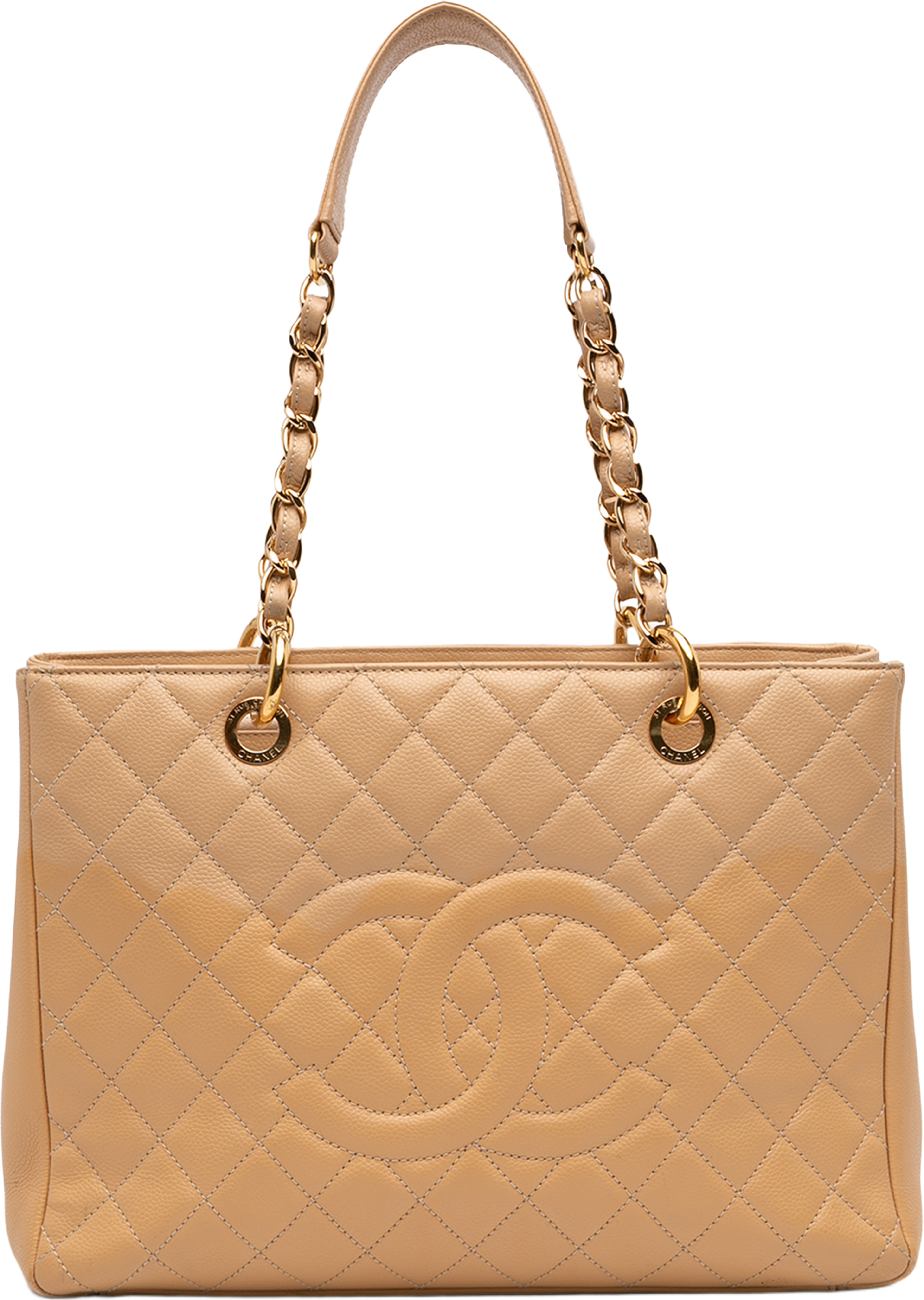Chanel Caviar Grand Shopping Tote, från Luxclusif, i färgen beige. Klicka för att öppna bilden i stort format