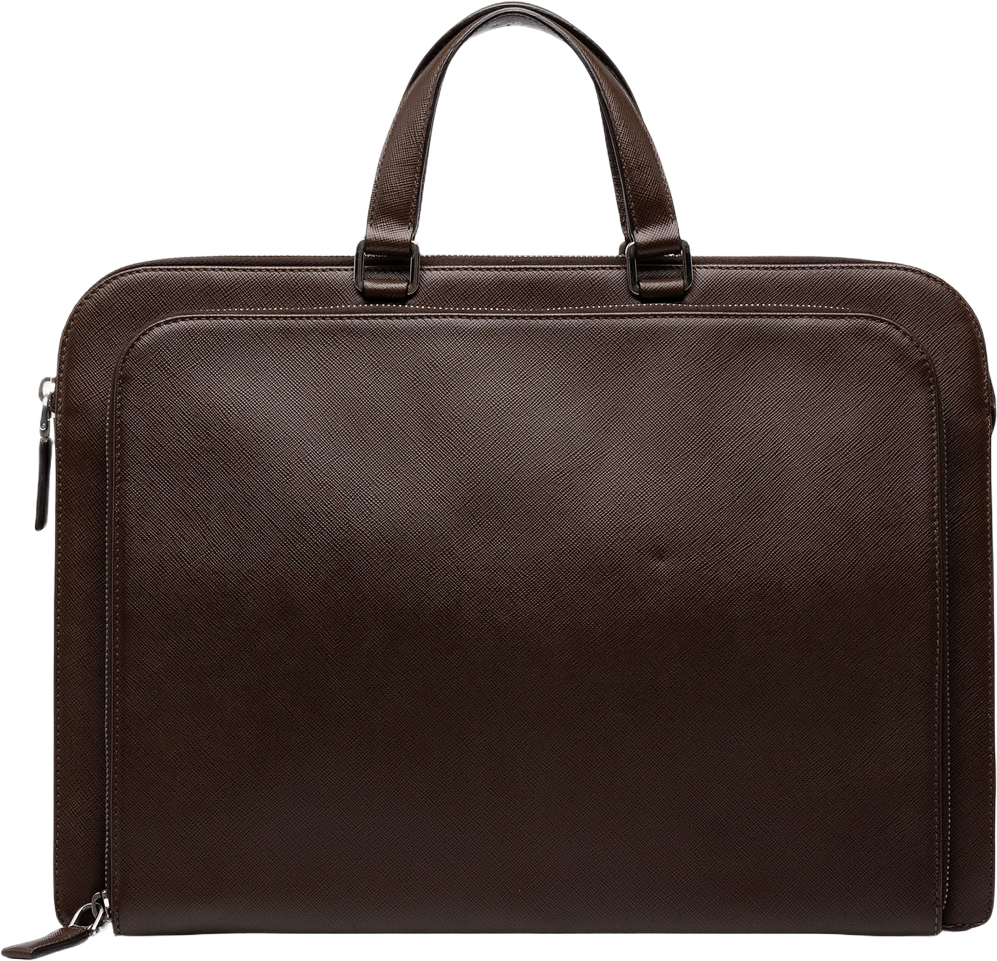 Prada Saffiano Business Bag, från Luxclusif, i färgen brun. Klicka för att öppna bilden i stort format
