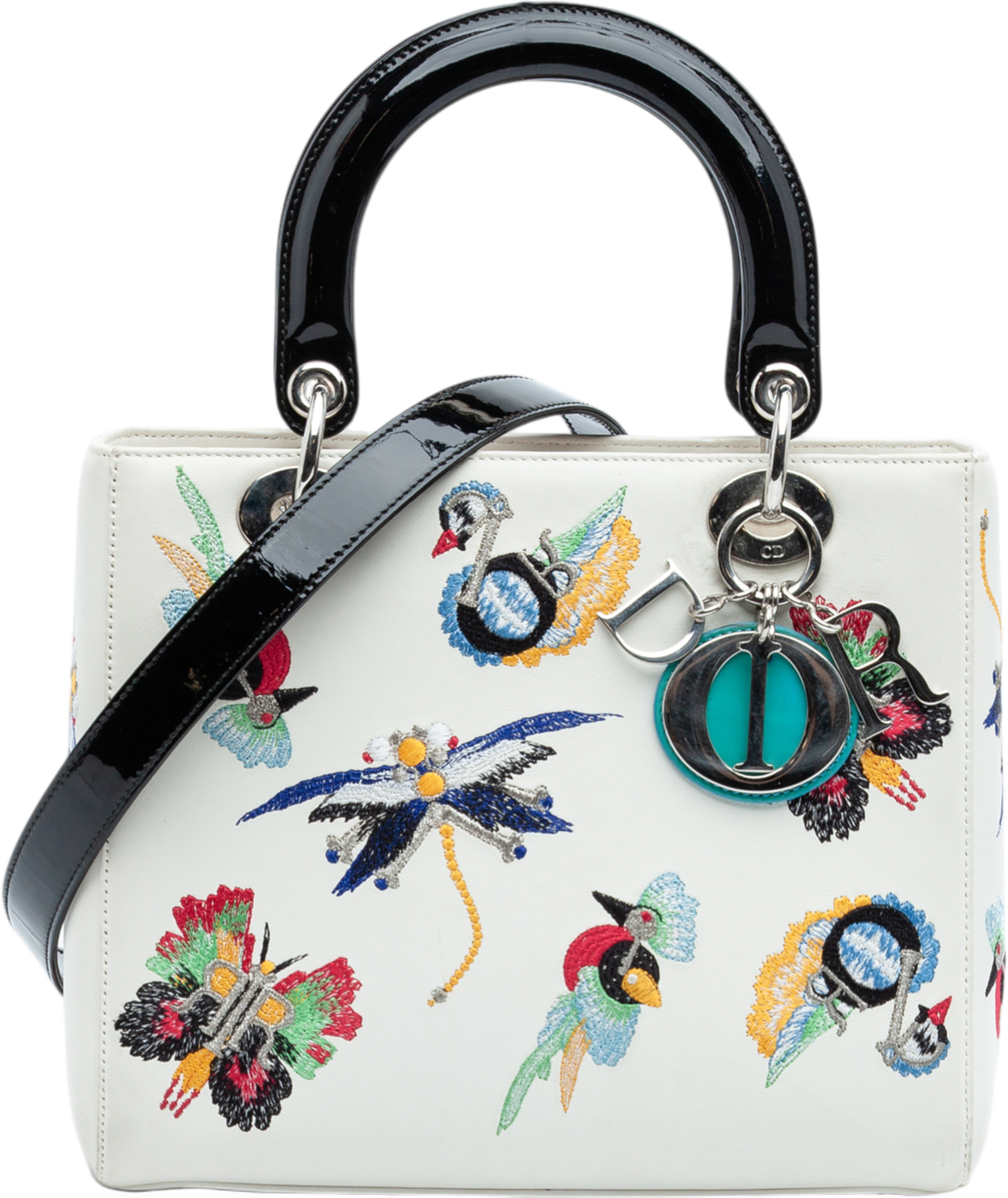 Dior Medium Smooth Calfskin Embroidered Beaded Animals Lady Dior, från Luxclusif, i färgen white. Klicka för att öppna bilden i stort format