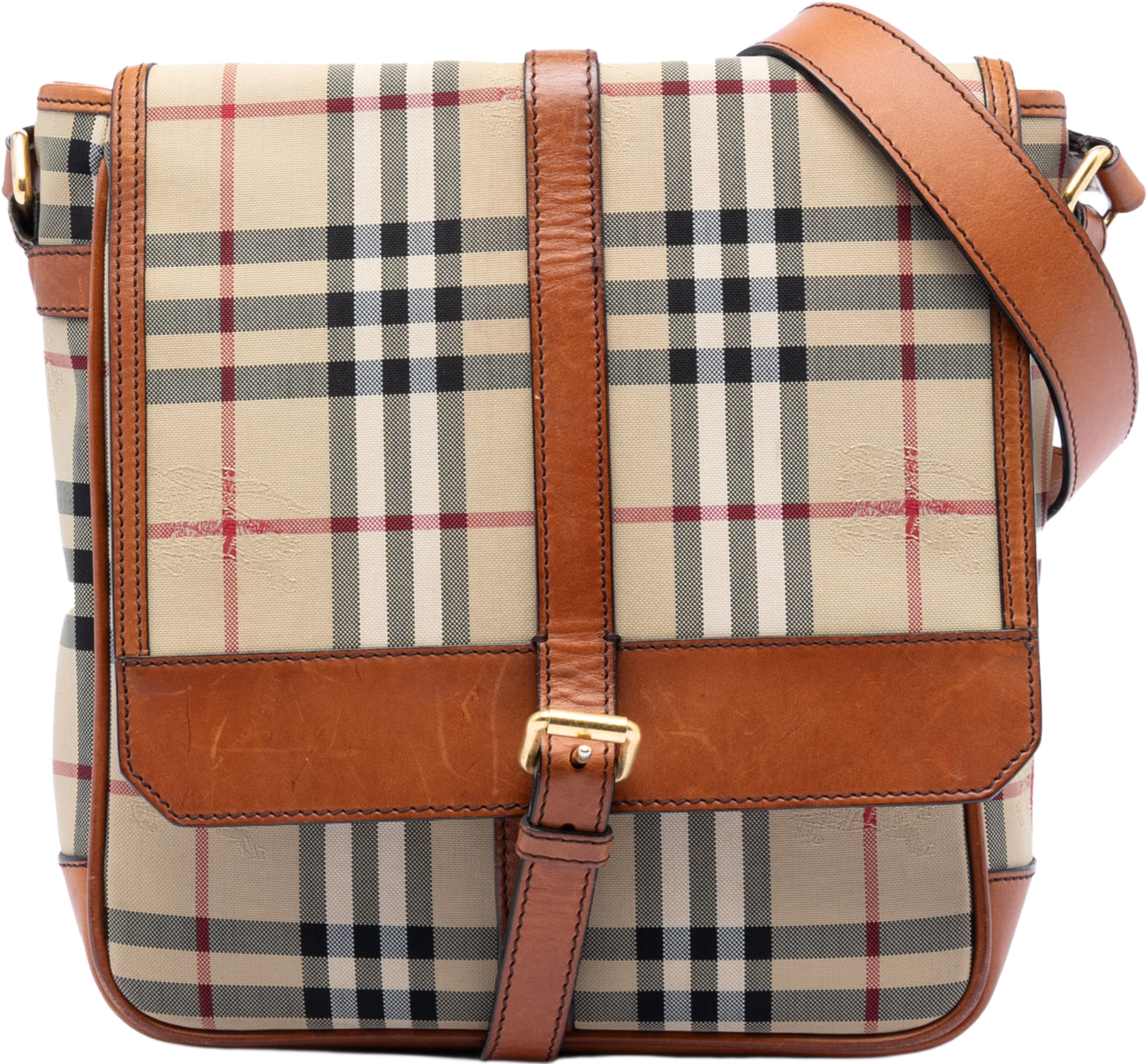 Burberry Haymarket Check Nylon Messenger Bag, från Luxclusif, i färgen beige. Klicka för att öppna bilden i stort format