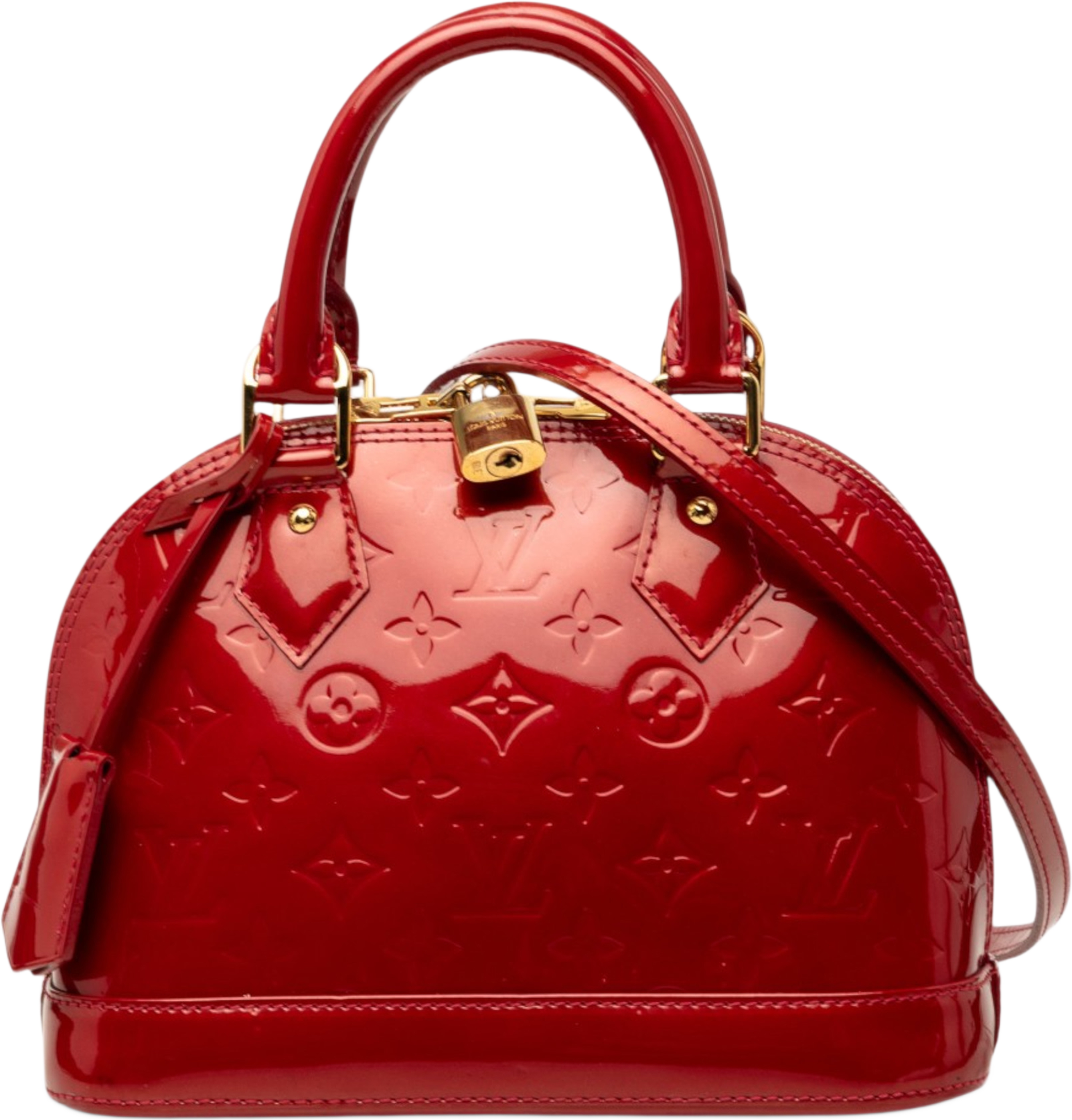 Louis Vuitton Monogram Vernis Alma Bb, från Luxclusif, i färgen röd. Klicka för att öppna bilden i stort format