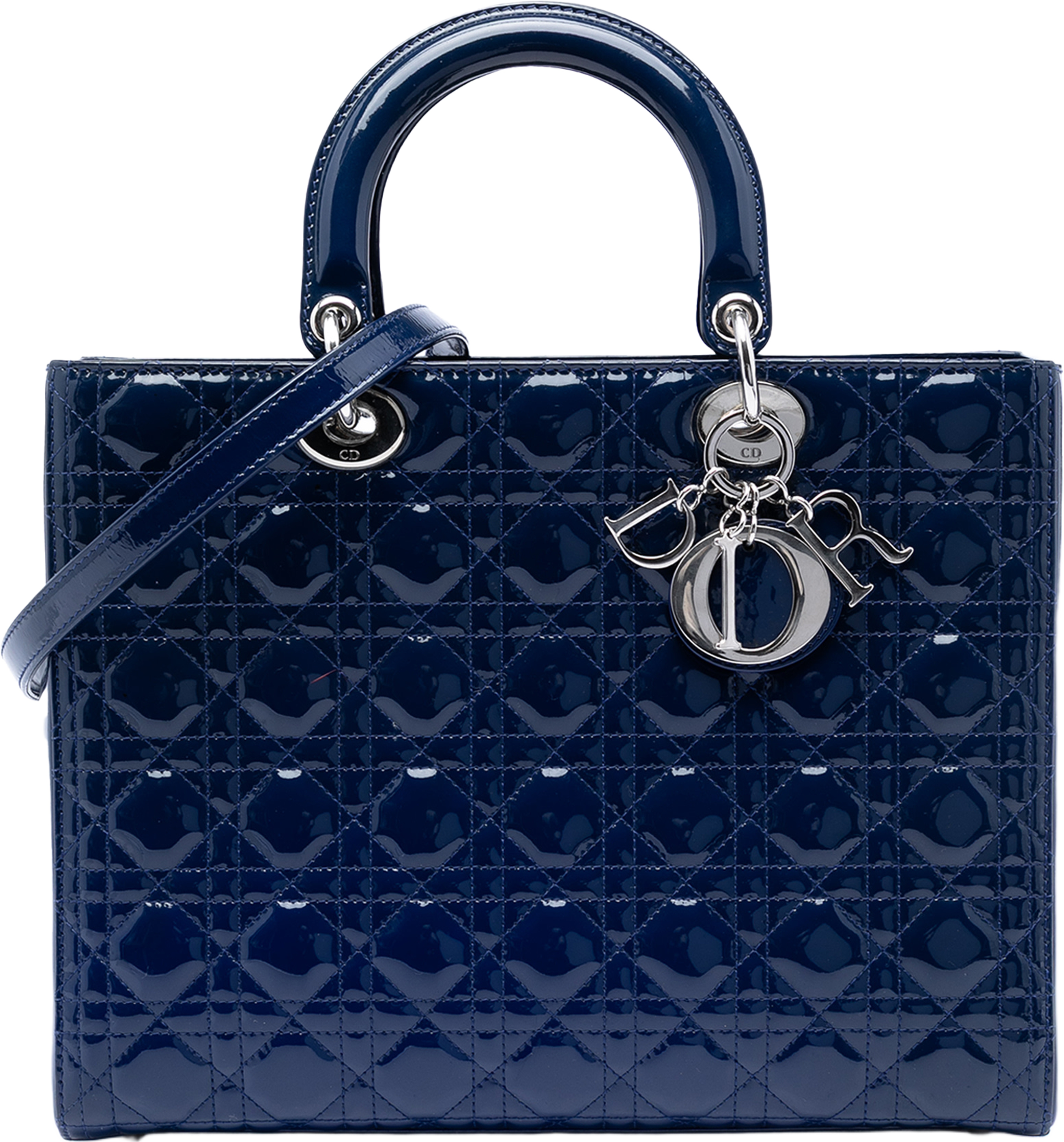 Dior Large Patent Cannage Lady Dior, från Luxclusif, i färgen dark blue. Klicka för att öppna bilden i stort format