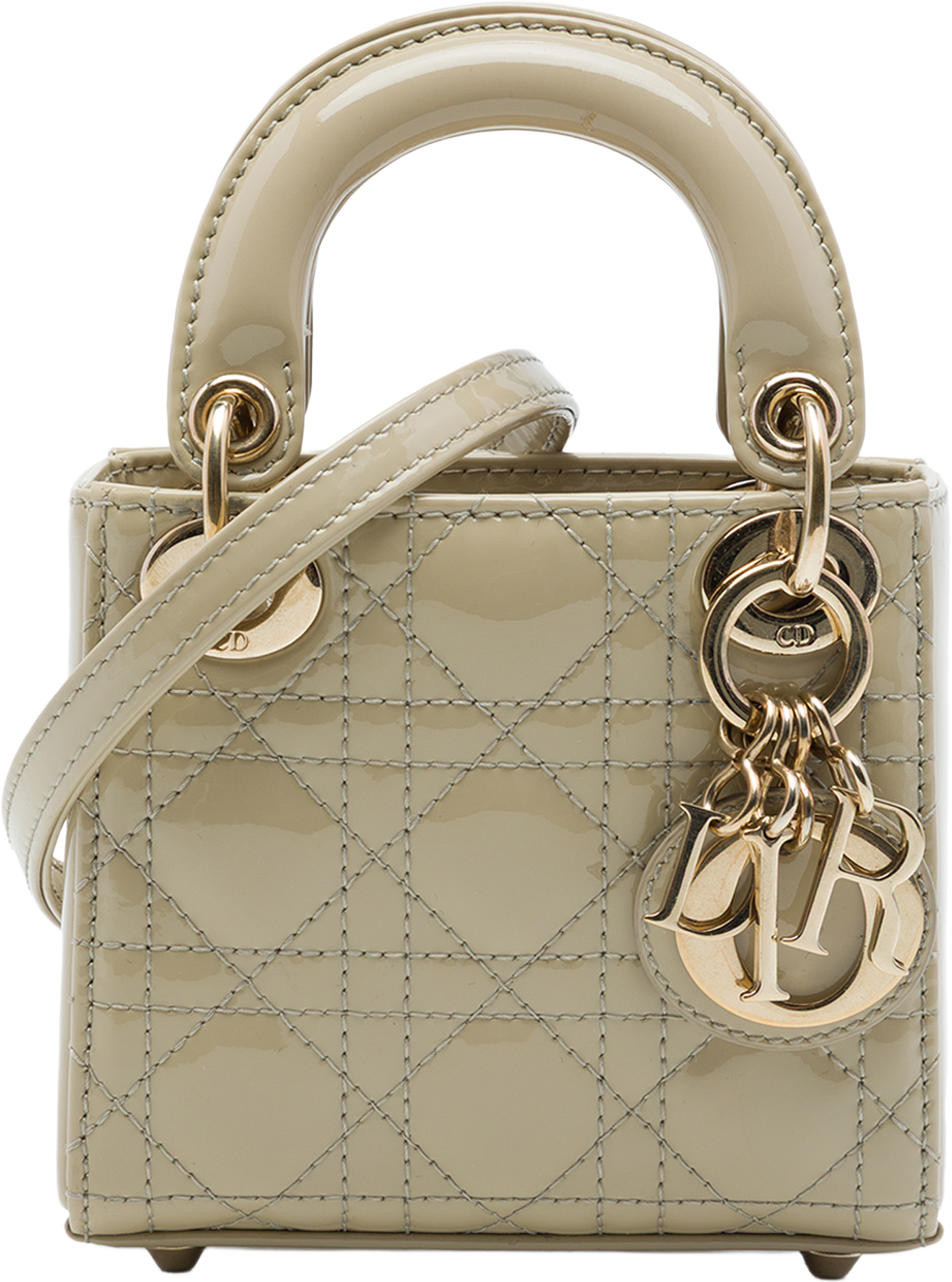 Dior Micro Patent Cannage Lady Dior, från Luxclusif, i färgen beige. Klicka för att öppna bilden i stort format