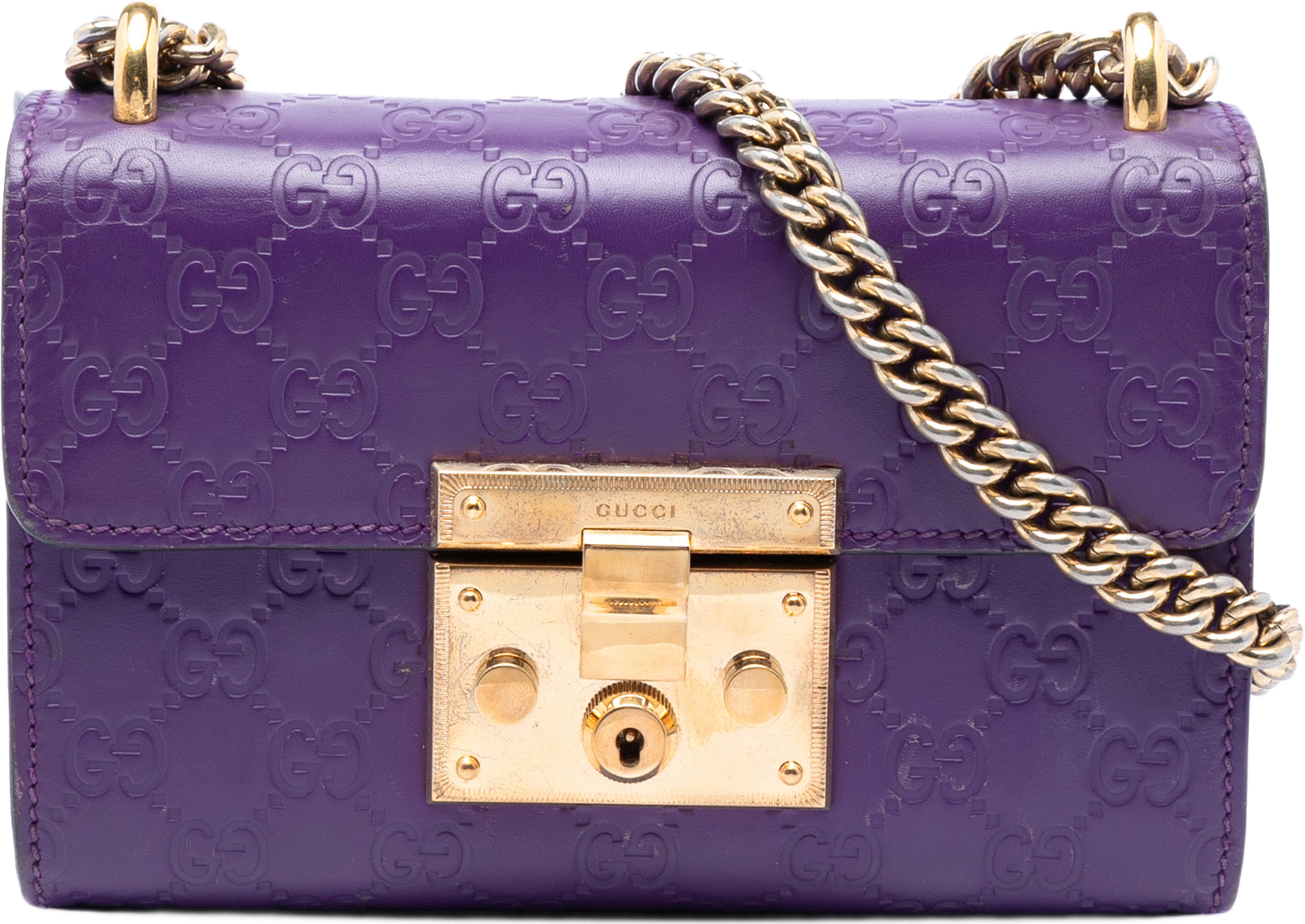 Gucci Small Guccissima Padlock Crossbody, från Luxclusif, i färgen dark purple. Klicka för att öppna bilden i stort format