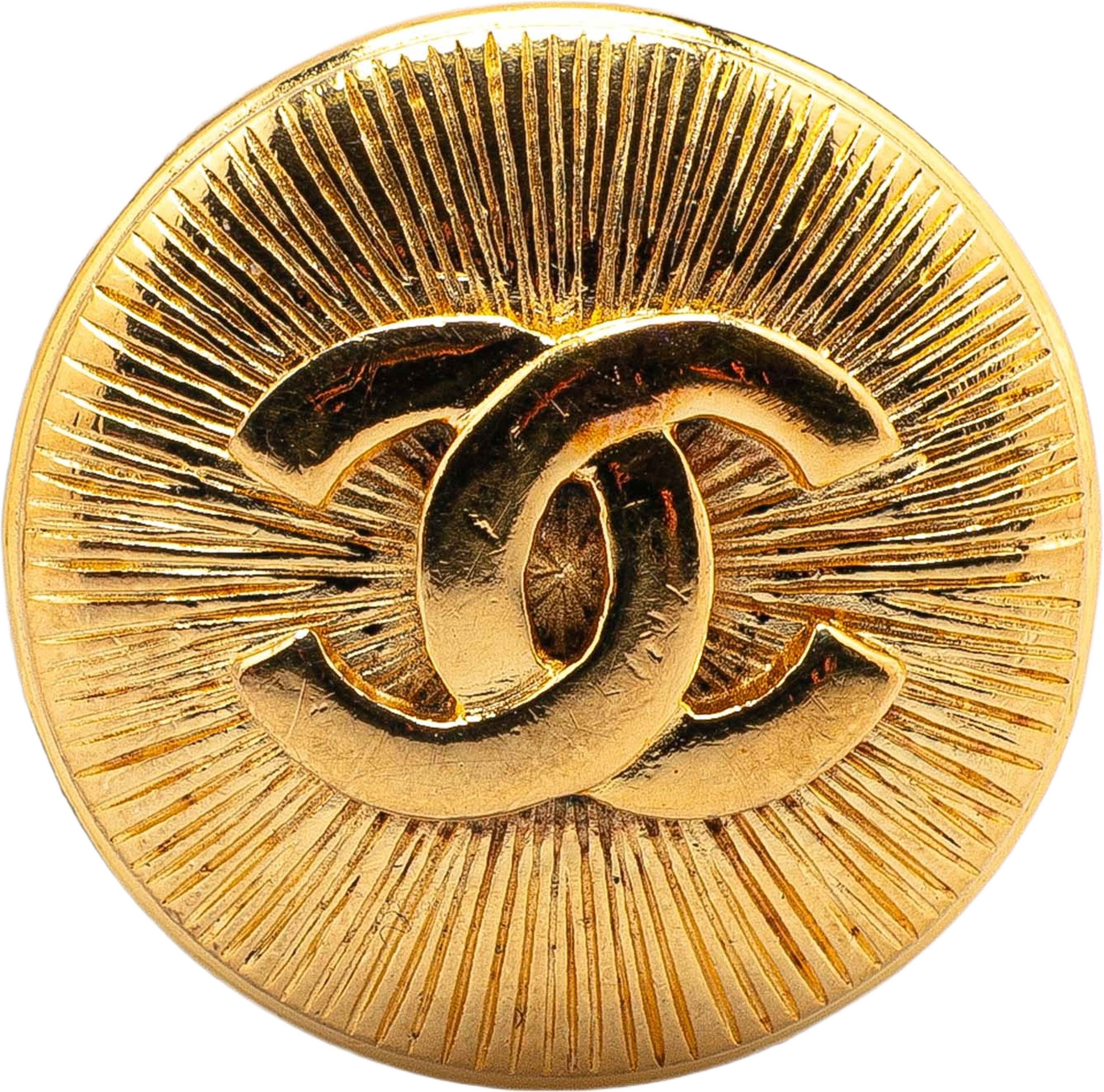 Chanel Gold Plated Cc Round Brooch