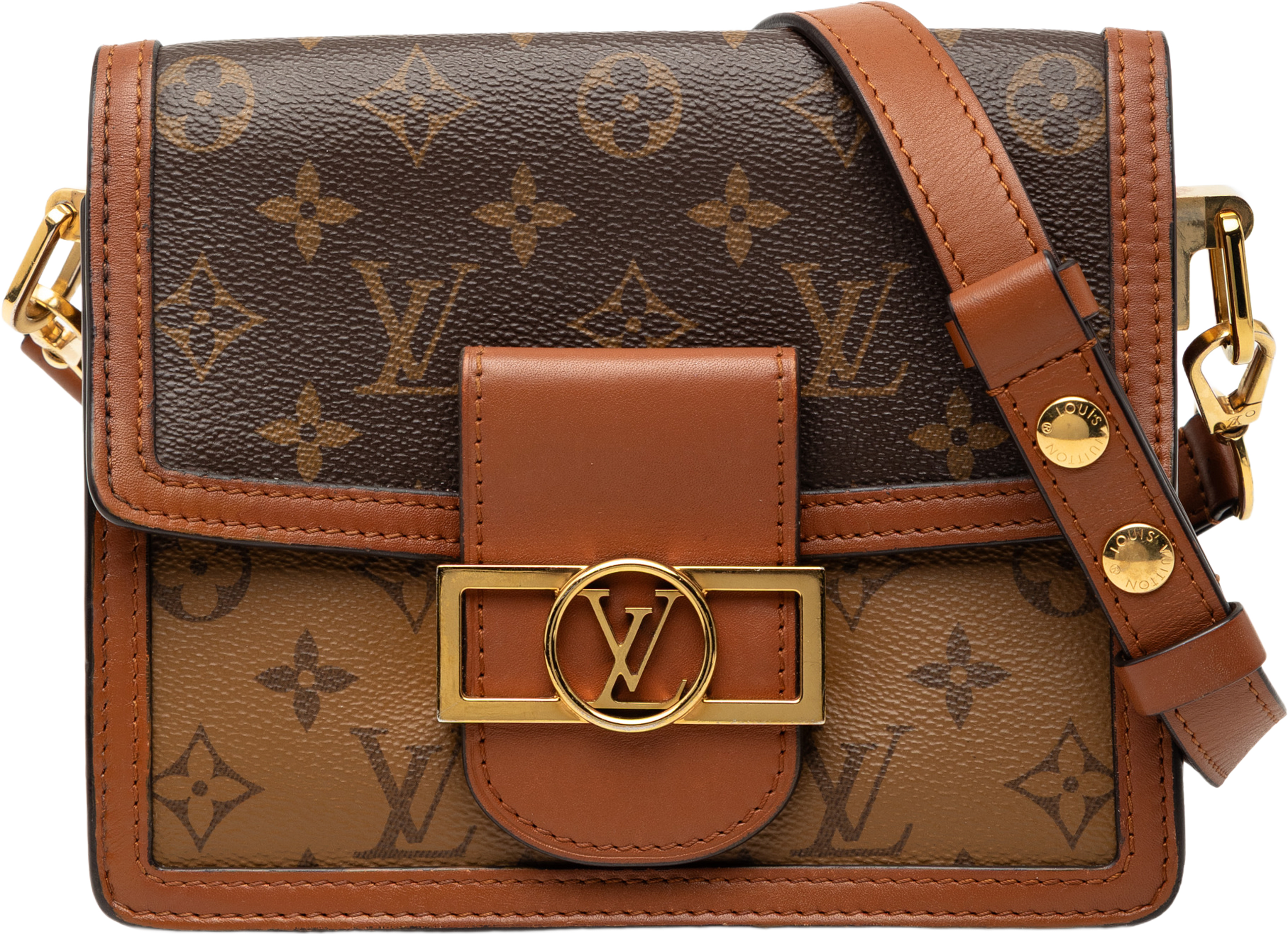 Louis Vuitton Monogram Reverse Mini Dauphine, från Luxclusif, i färgen brown. Klicka för att öppna bilden i stort format
