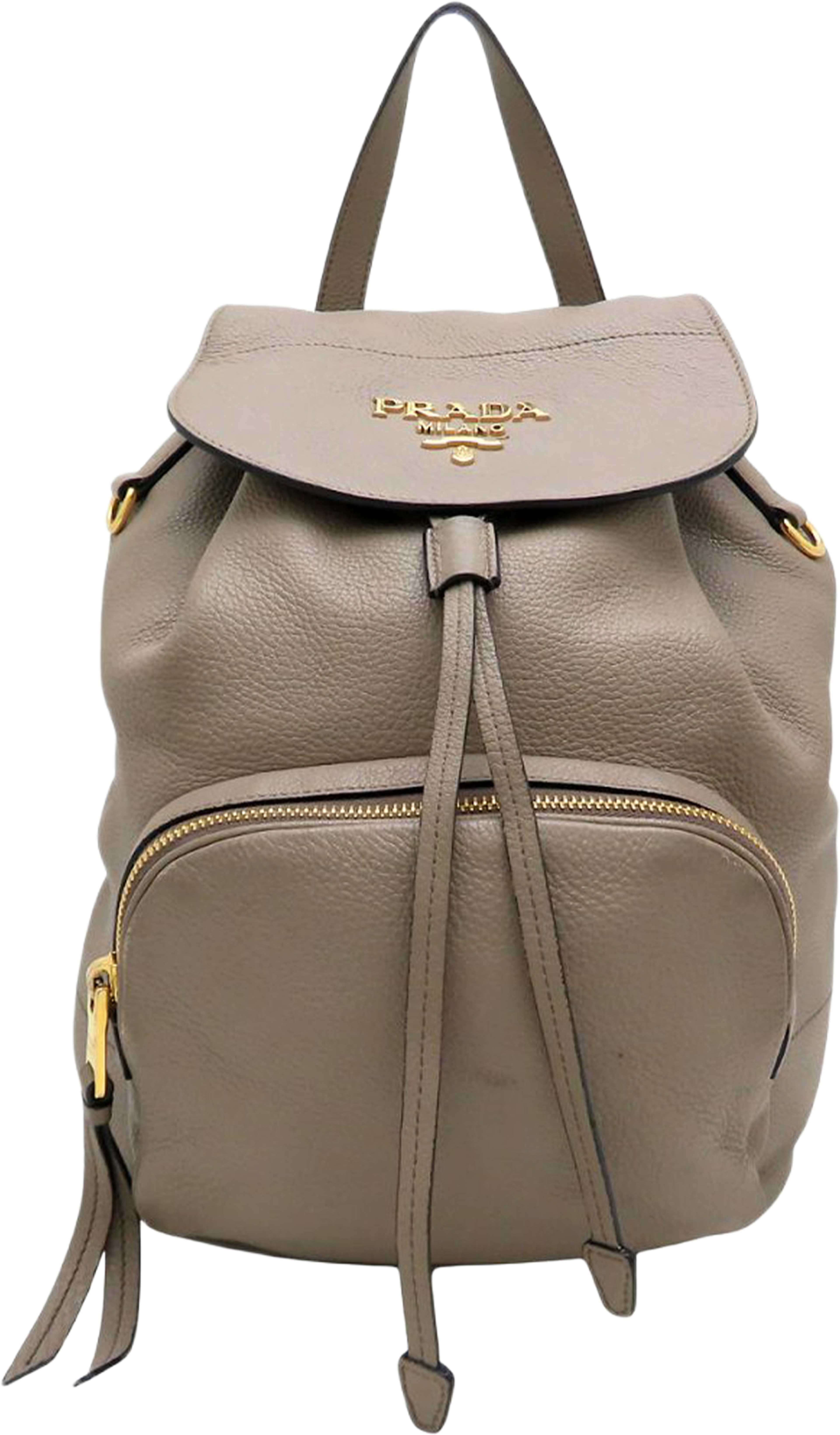 Prada Vitello Daino Cinch Backpack, från Luxclusif, i färgen taupe. Klicka för att öppna bilden i stort format
