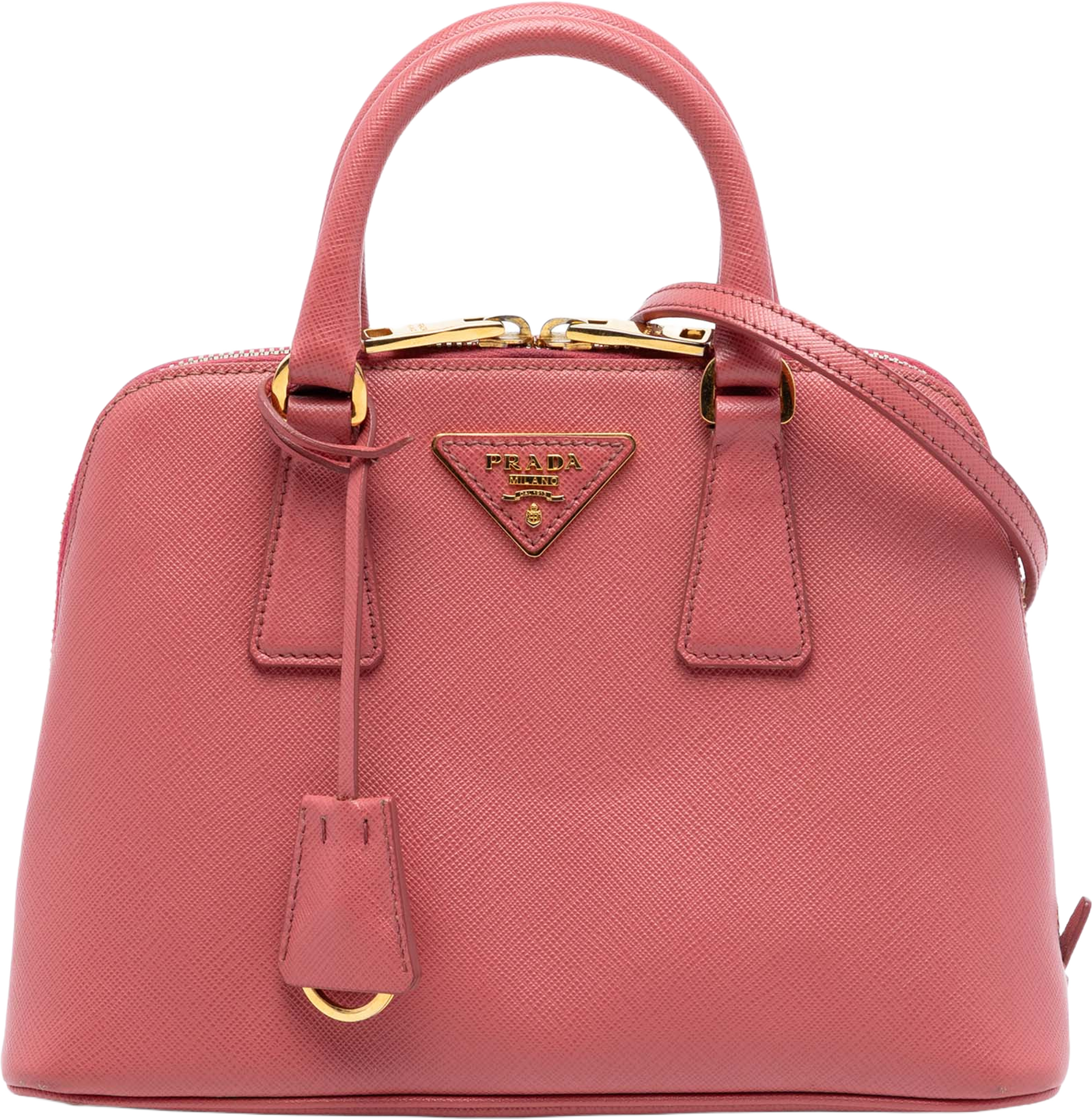 Prada Small Saffiano Lux Promenade Satchel, från Luxclusif, i färgen pink. Klicka för att öppna bilden i stort format