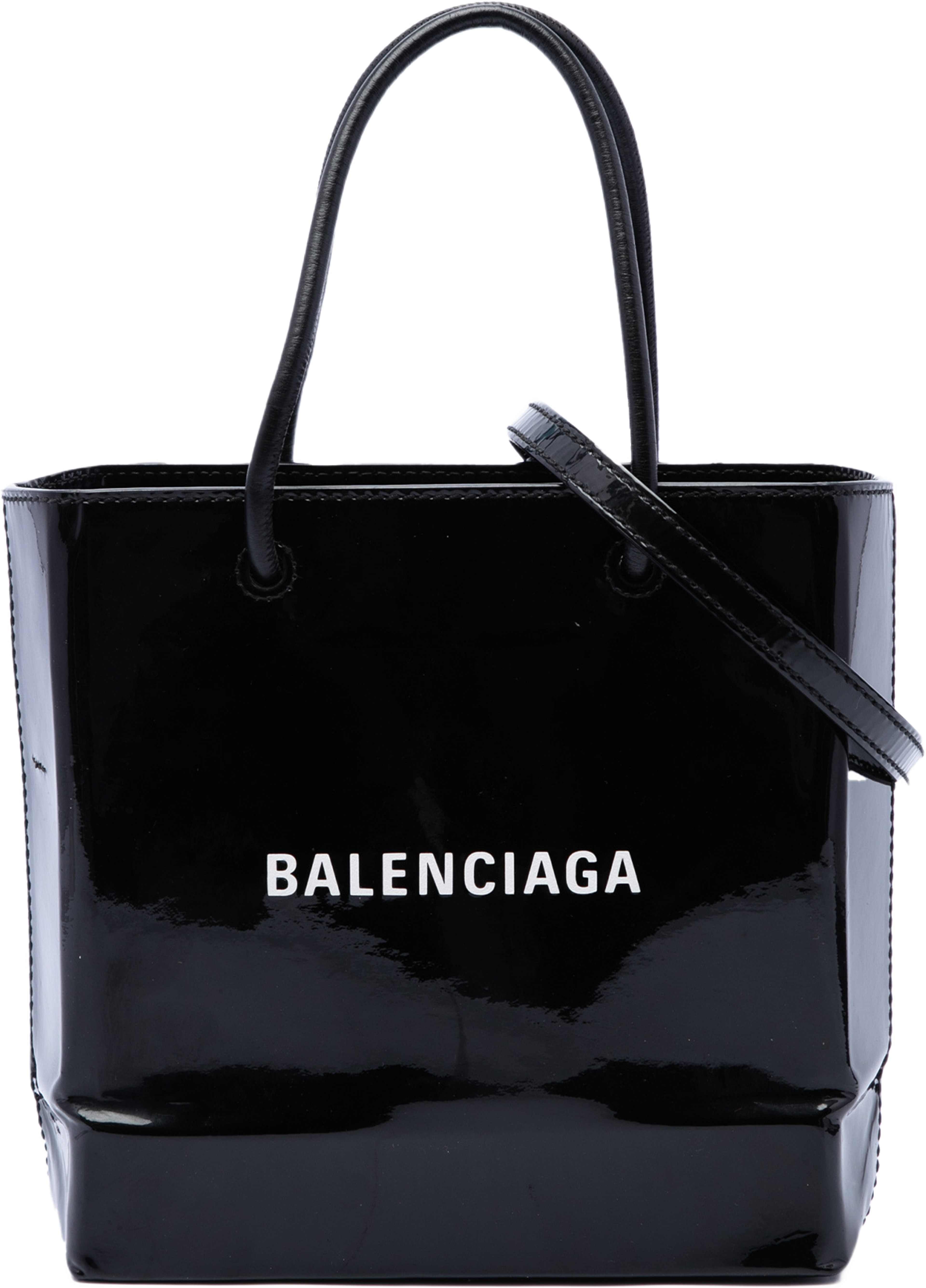 Balenciaga Patent Logo Shopping Tote Xxs, från Luxclusif, i färgen svart. Klicka för att öppna bilden i stort format