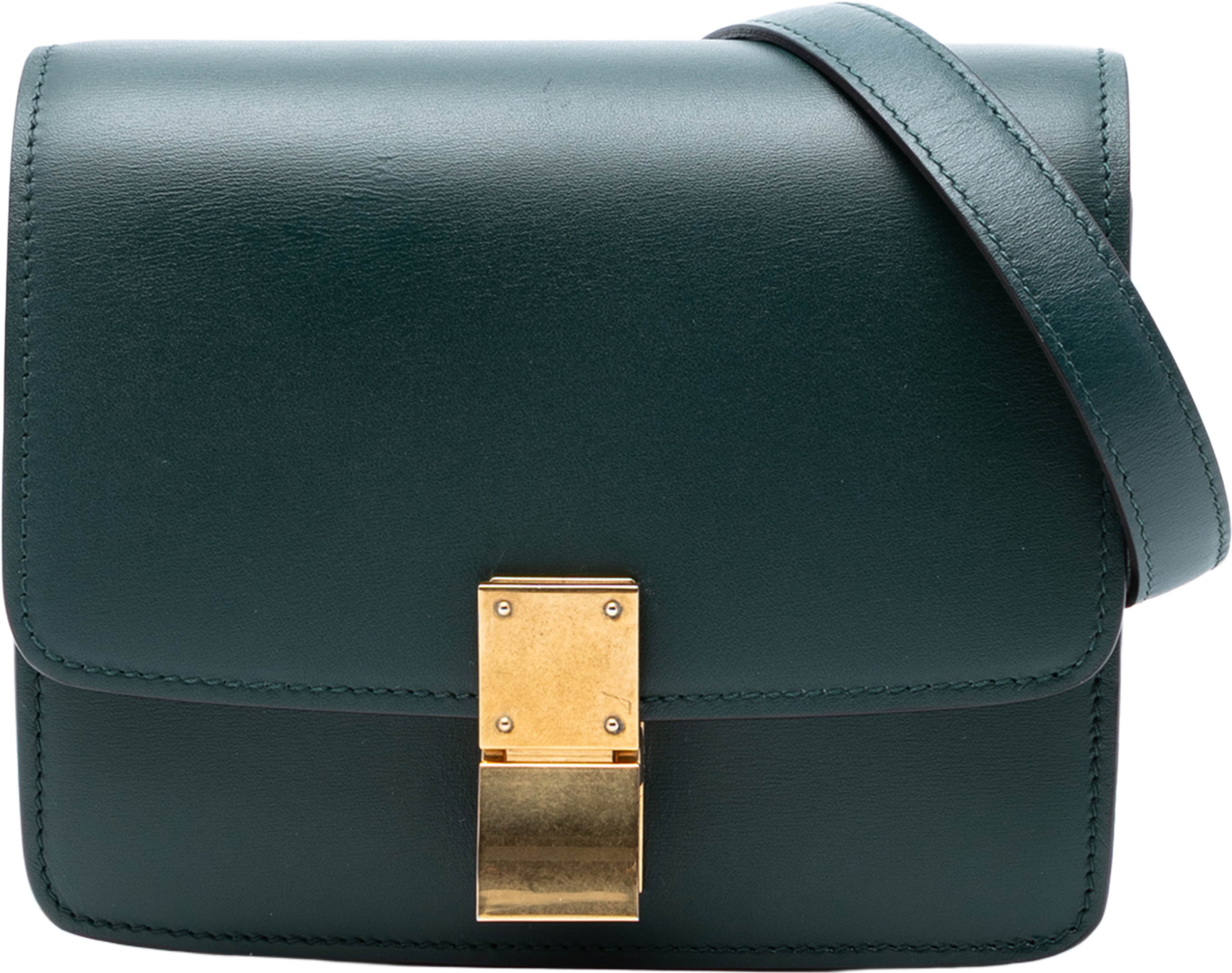 Celine Small Calfskin Classic Box, från Luxclusif, i färgen dark green. Klicka för att öppna bilden i stort format