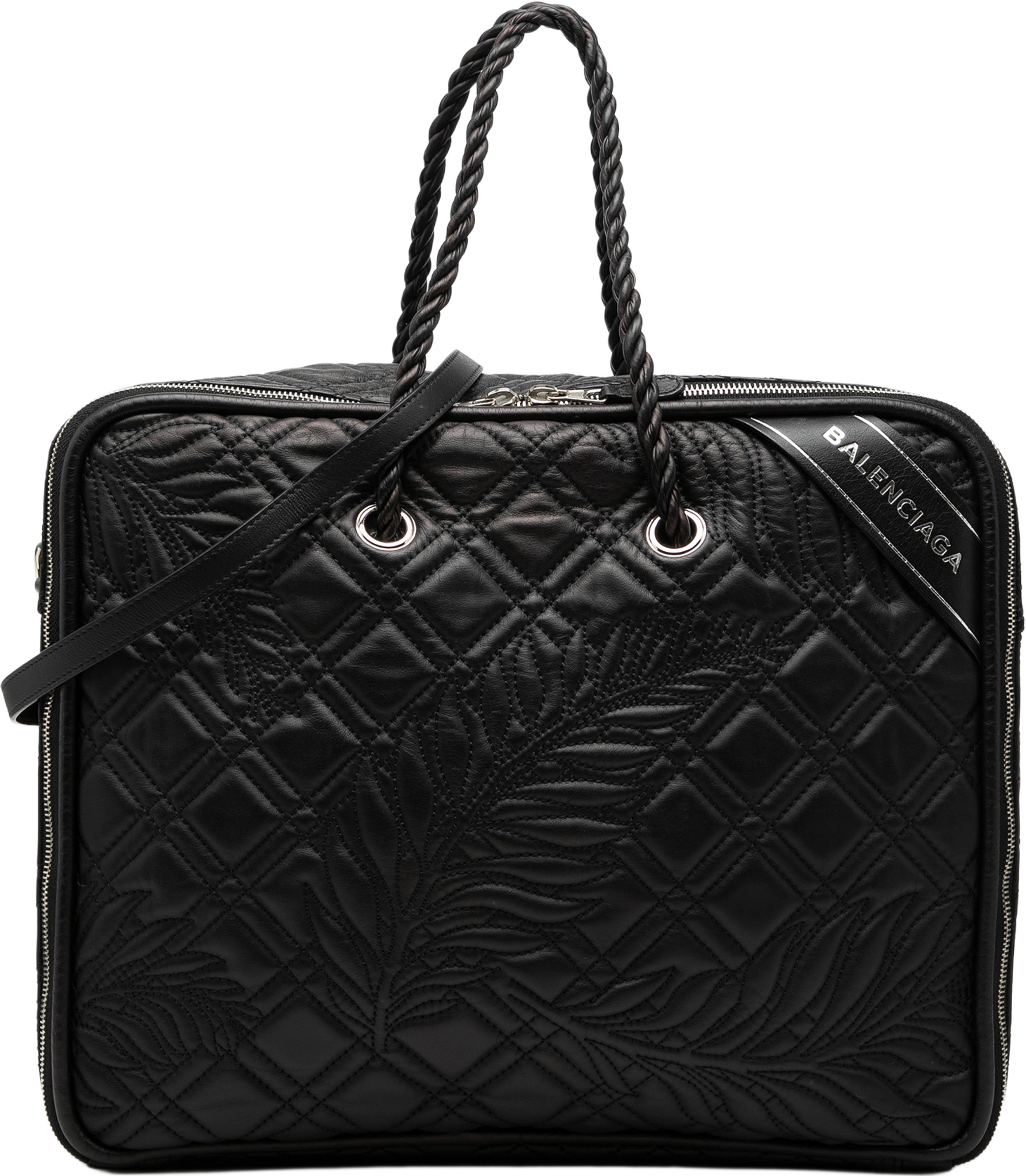 Balenciaga Medium Quilted Lambskin Blanket Square Satchel, från Luxclusif, i färgen black. Klicka för att öppna bilden i stort format