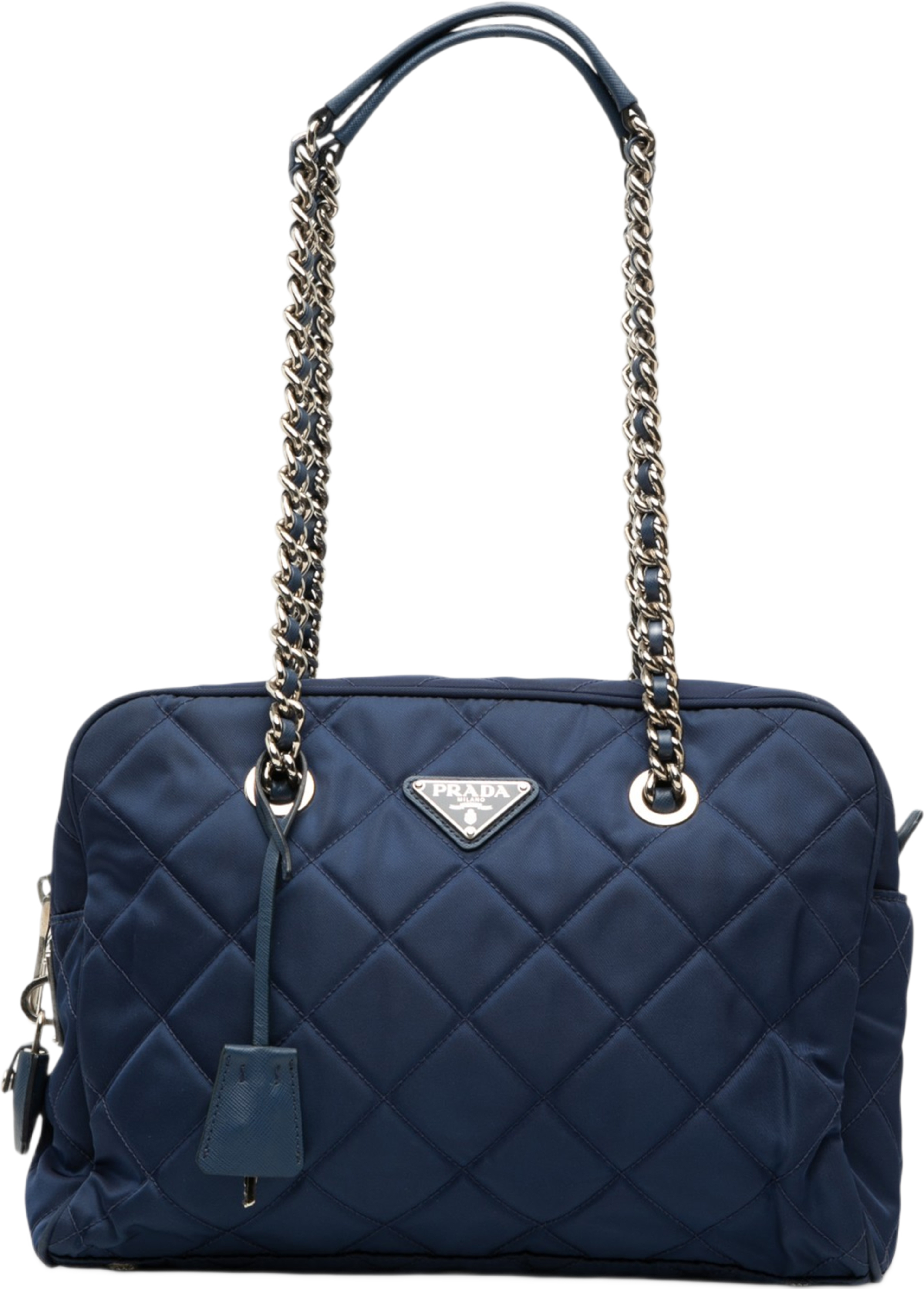 Prada Impuntu Tessuto Chain Shoulder Bag, från Luxclusif, i färgen blue. Klicka för att öppna bilden i stort format
