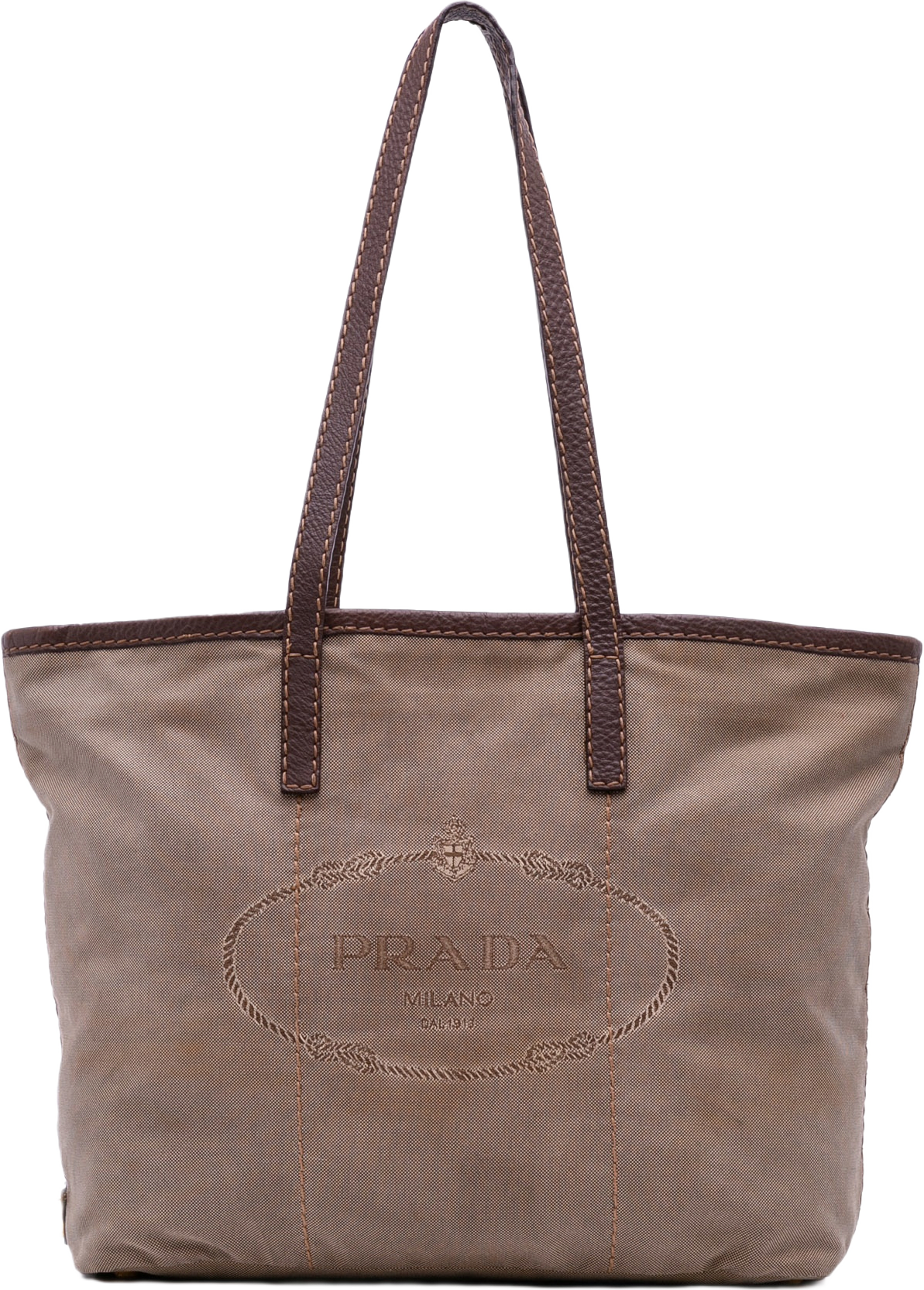 Prada Canvas Canapa Logo Tote, från Luxclusif, i färgen brown.