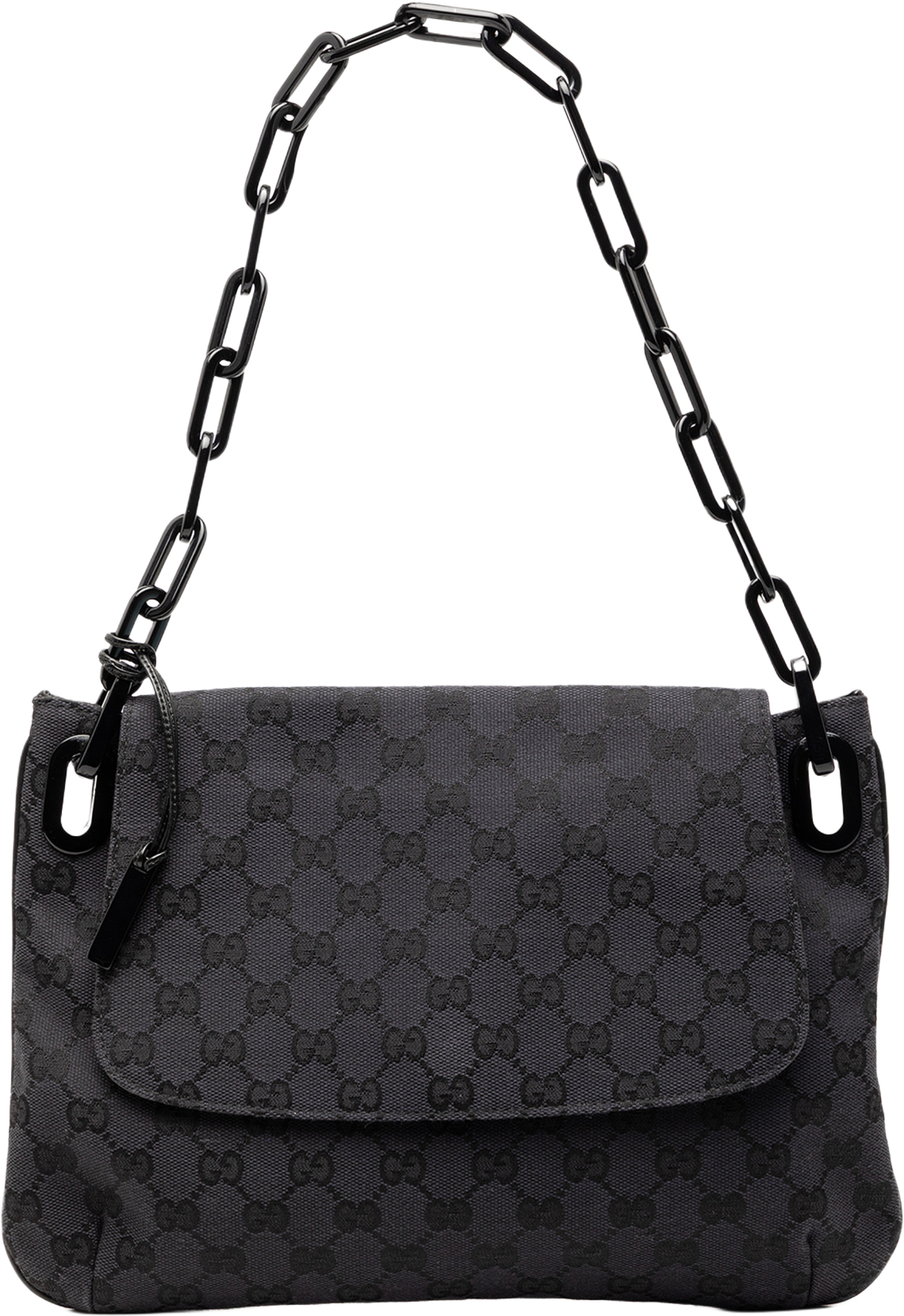Gucci Gg Canvas Resin Chain Flap Shoulder Bag, från Luxclusif, i färgen black. Klicka för att öppna bilden i stort format