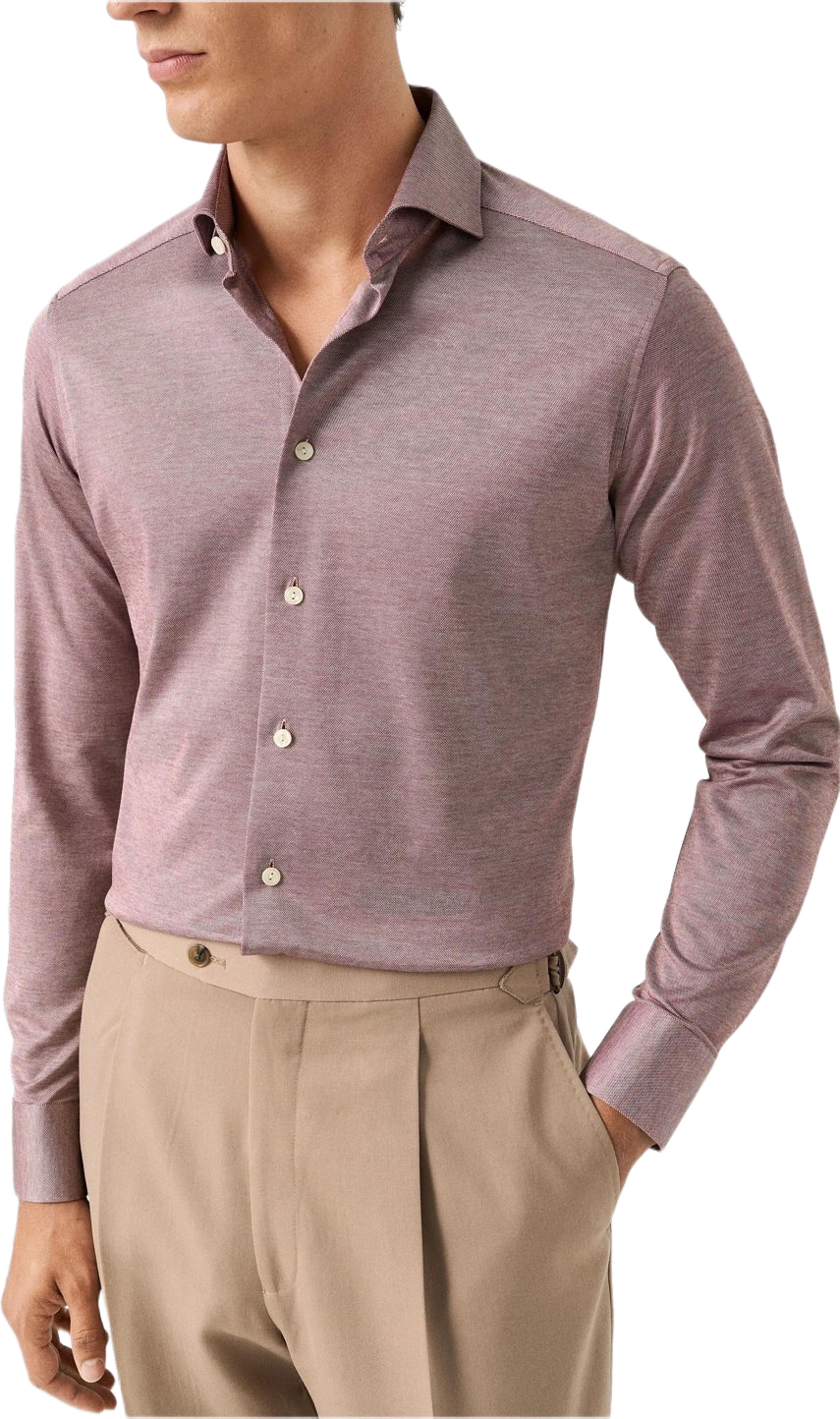 Skjorta I Jacquardstickad Filo Di Scozia Slim Fit, från Eton, i färgen red. Klicka för att öppna bilden i stort format