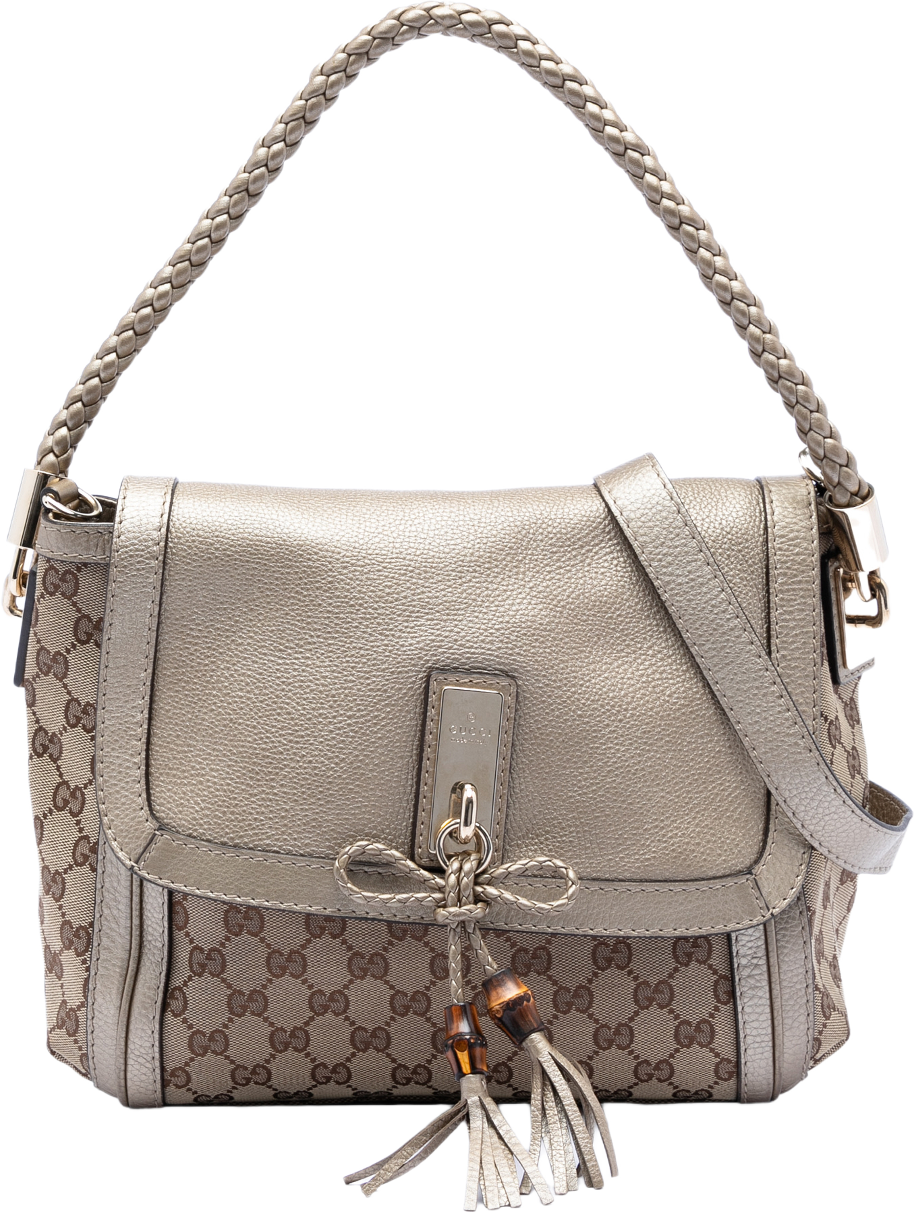 Gucci Gg Canvas Bella Flap Satchel, från Luxclusif, i färgen beige. Klicka för att öppna bilden i stort format