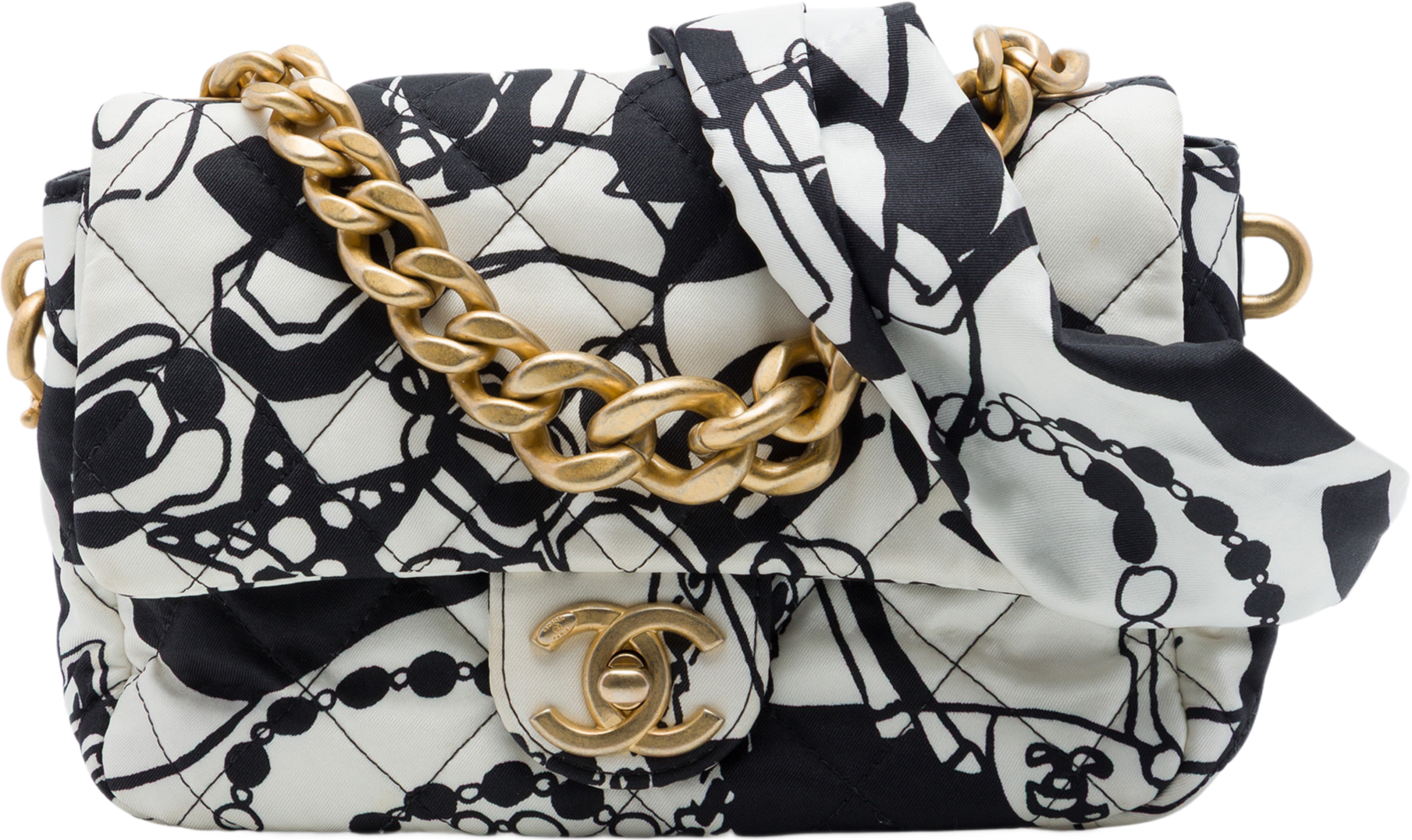 Chanel Mini Printed Canvas Deer Coco Flap, från Luxclusif, i färgen vit. Klicka för att öppna bilden i stort format