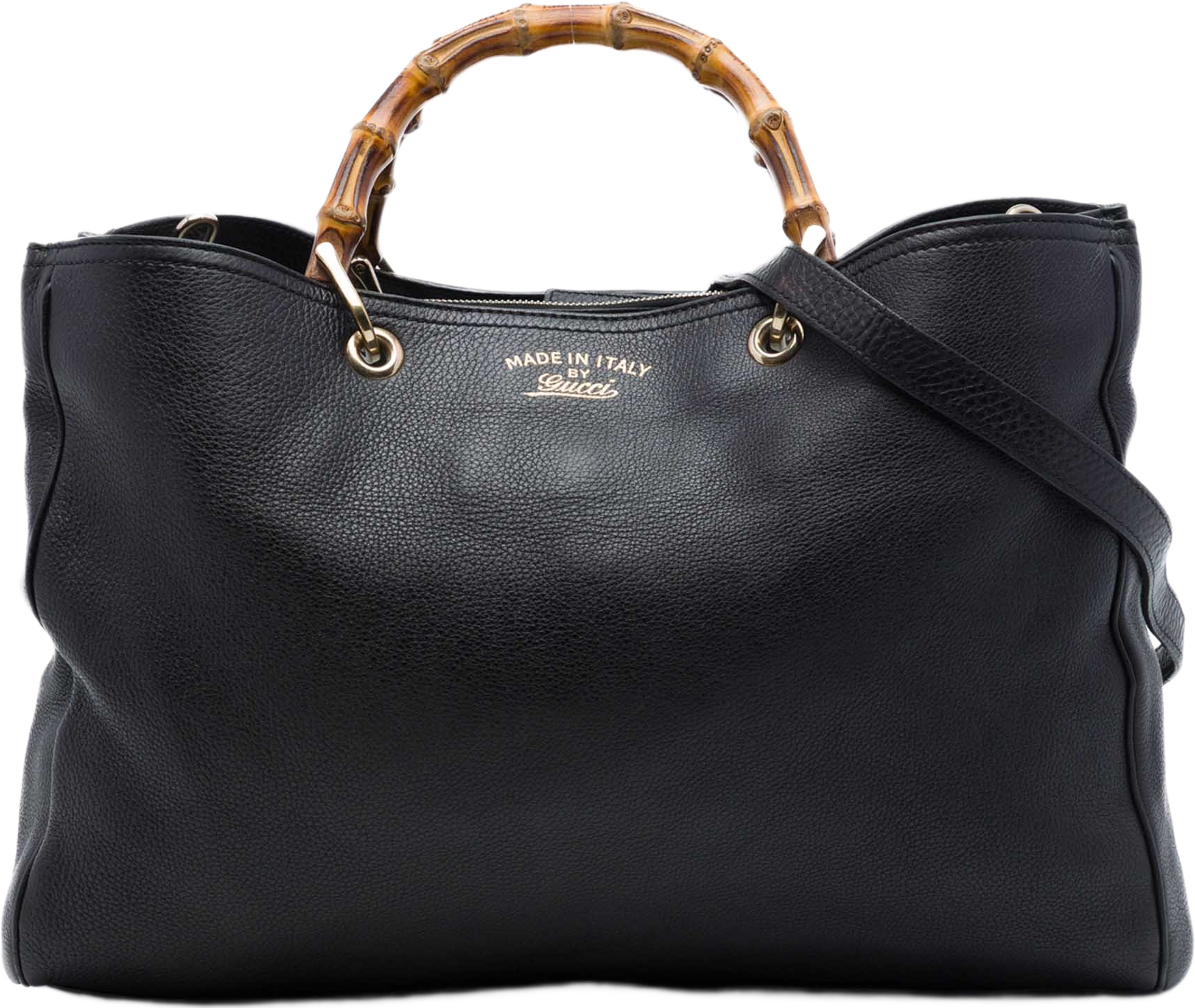 Gucci Large Calfskin Bamboo Shopper Satchel, från Luxclusif, i färgen svart. Klicka för att öppna bilden i stort format