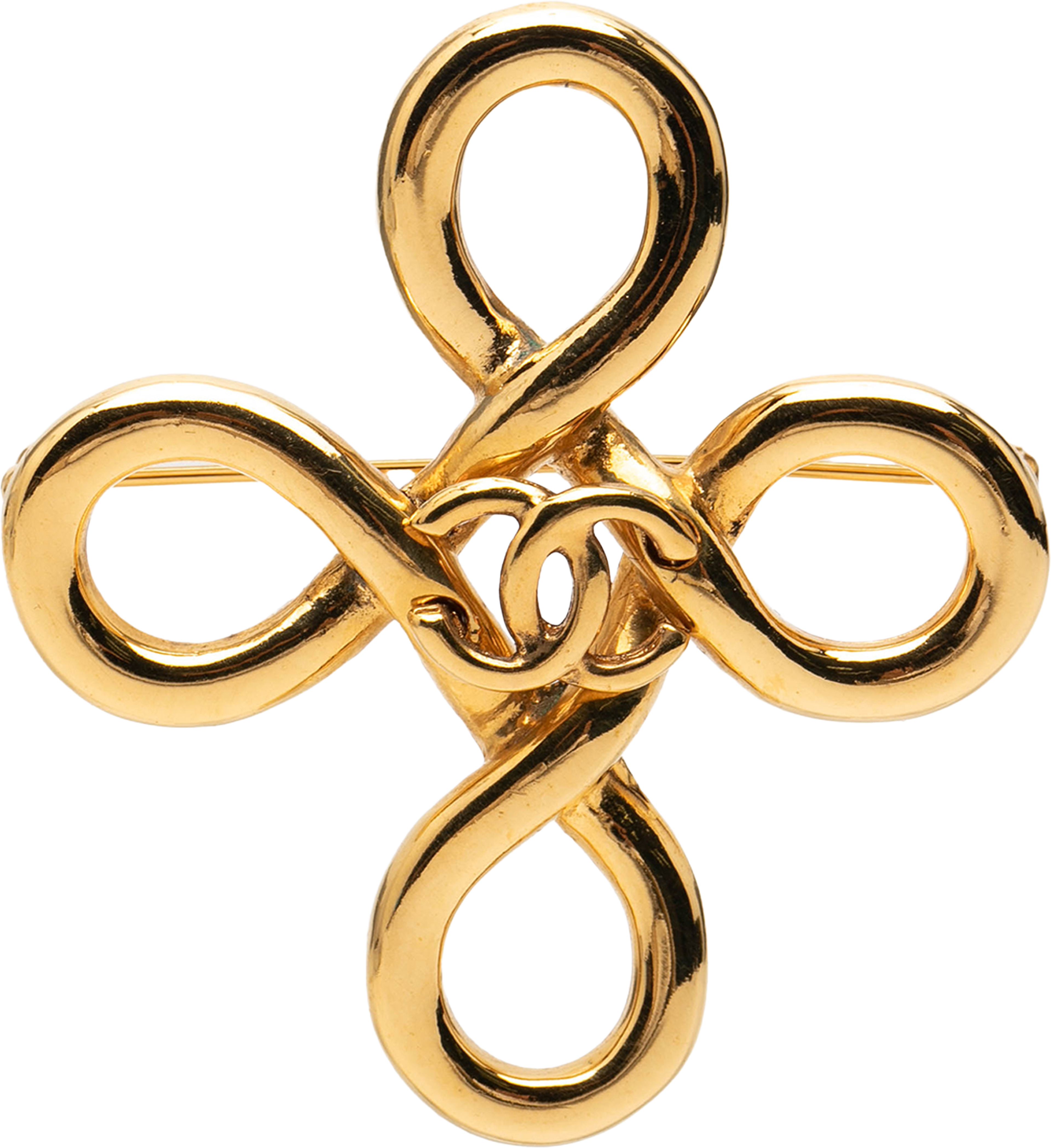 Chanel Cc Gold Plated Clover Knot Brooch, från Luxclusif, i färgen gold. Klicka för att öppna bilden i stort format