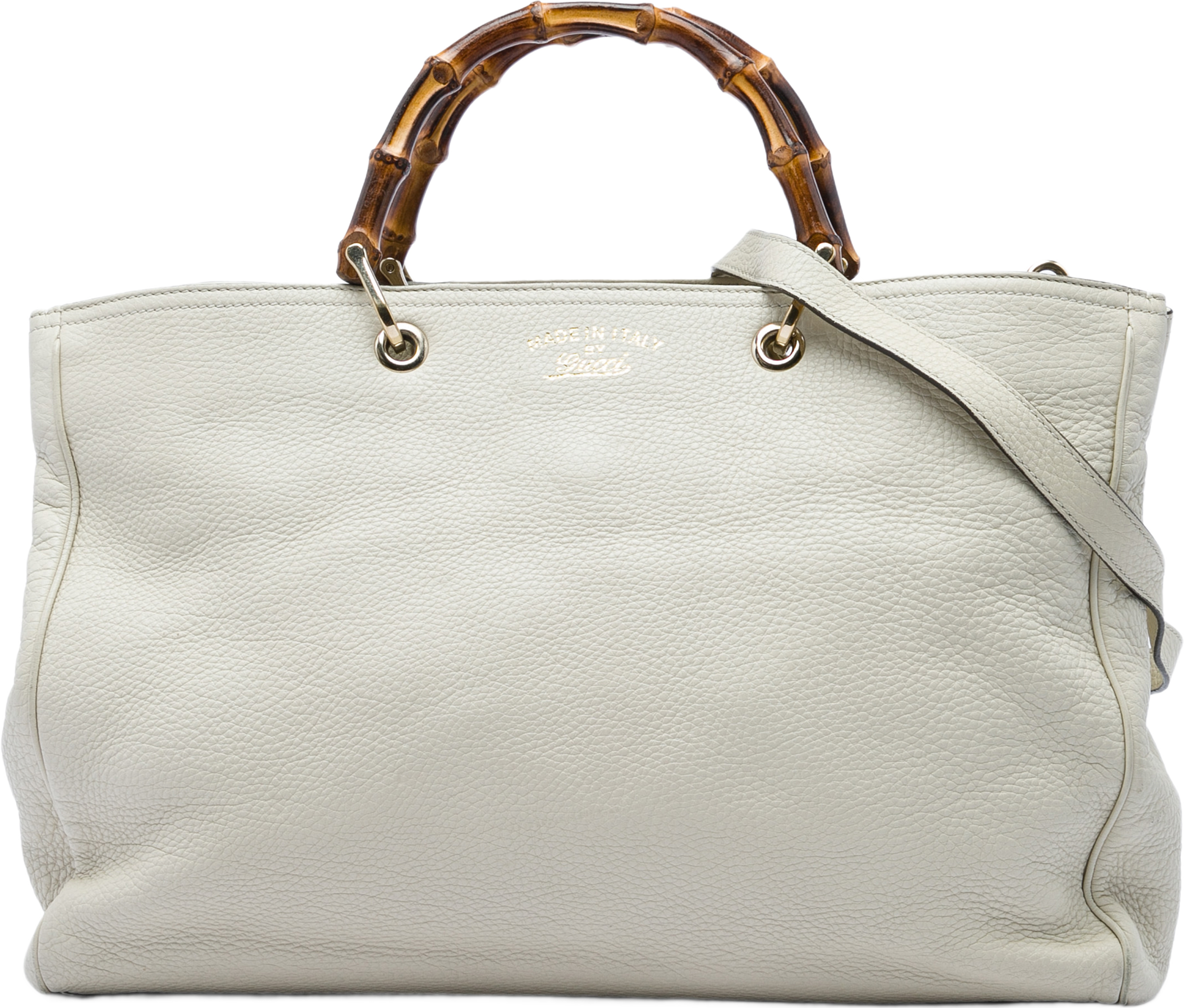 Gucci Large Calfskin Bamboo Shopper Satchel, från Luxclusif, i färgen vit. Klicka för att öppna bilden i stort format