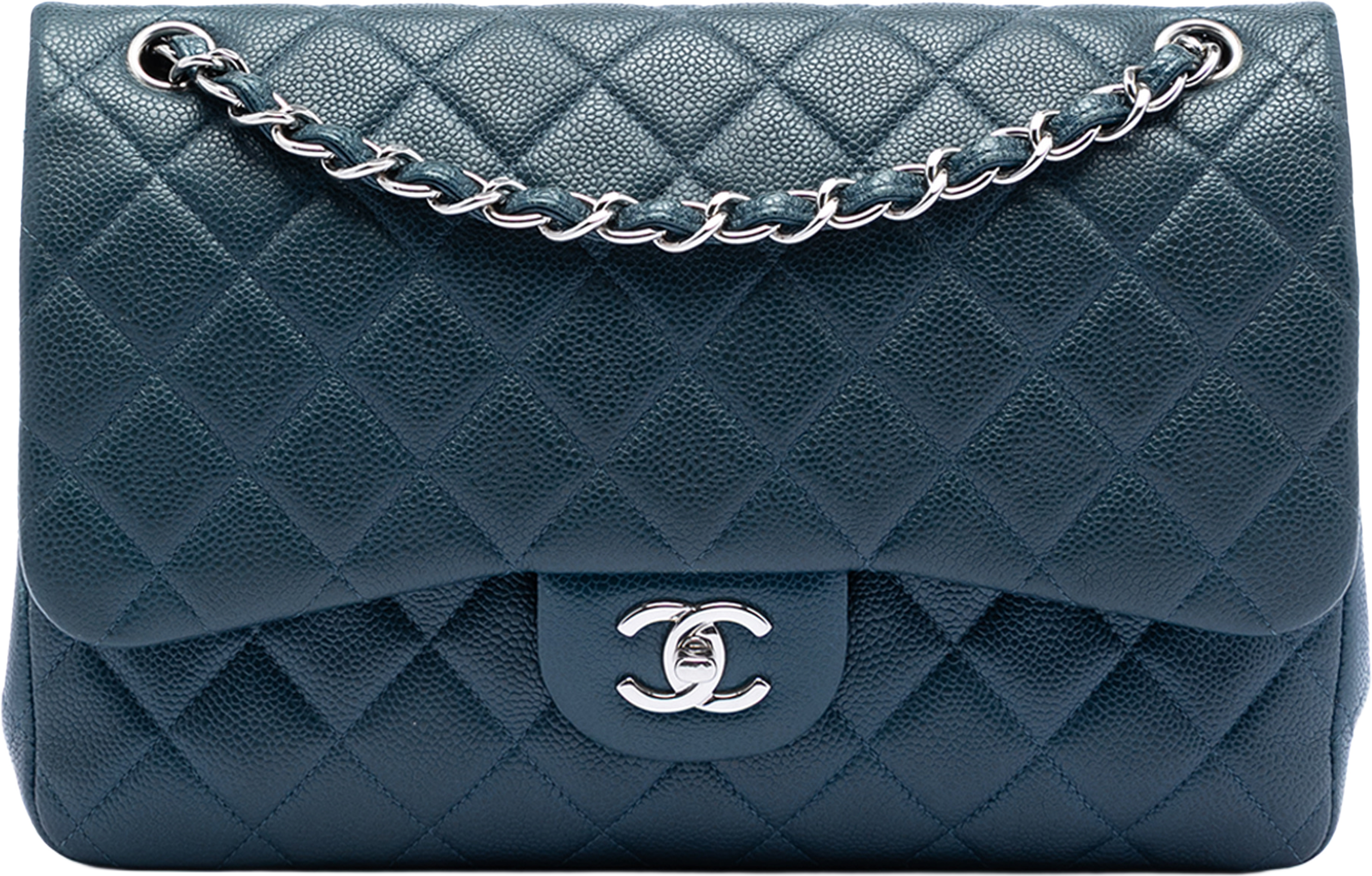 Chanel Jumbo Classic Caviar Double Flap, från Luxclusif, i färgen dark blue. Klicka för att öppna bilden i stort format