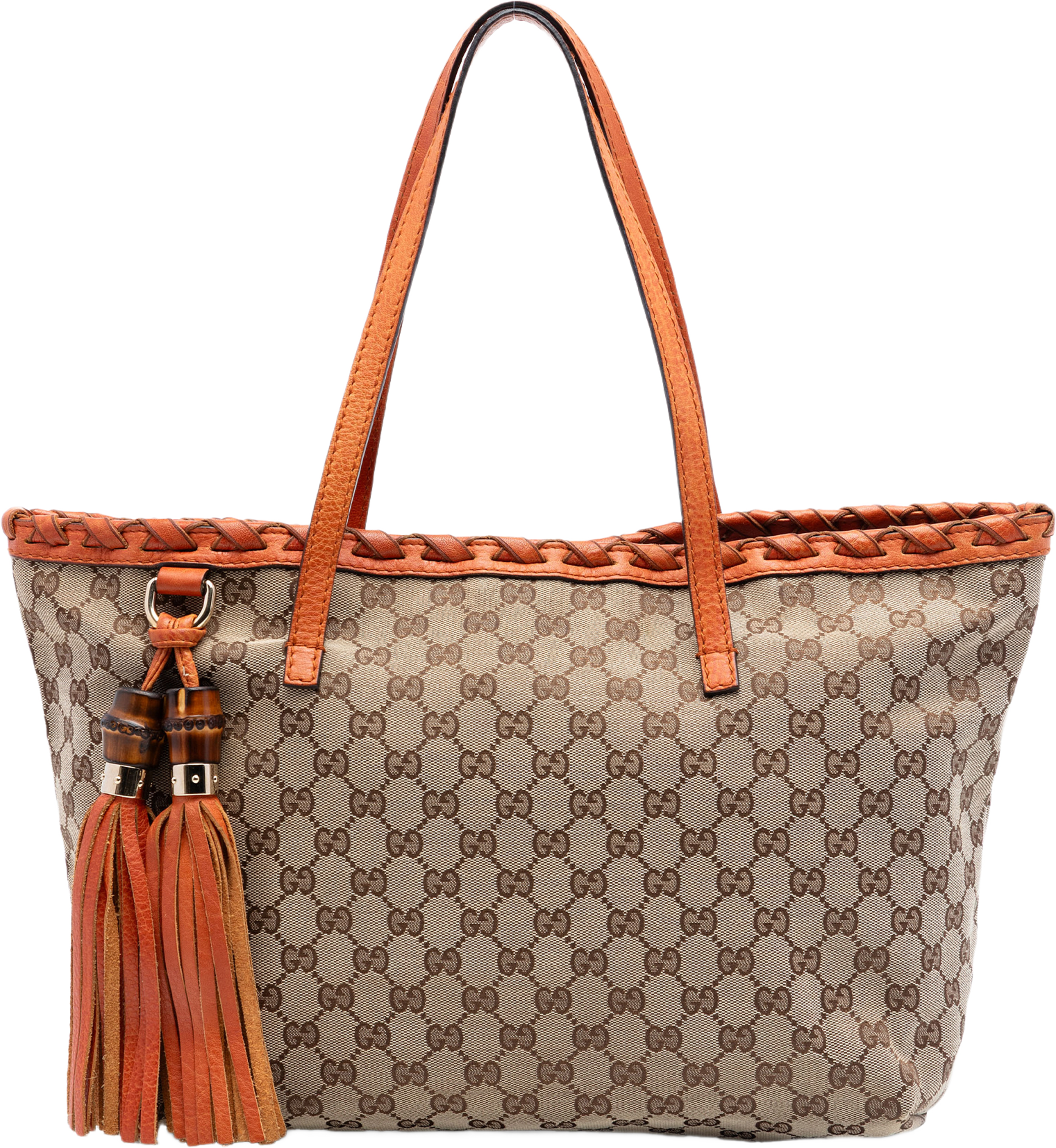 Gucci Medium Gg Canvas Bamboo Tassel Tote, från Luxclusif, i färgen beige. Klicka för att öppna bilden i stort format