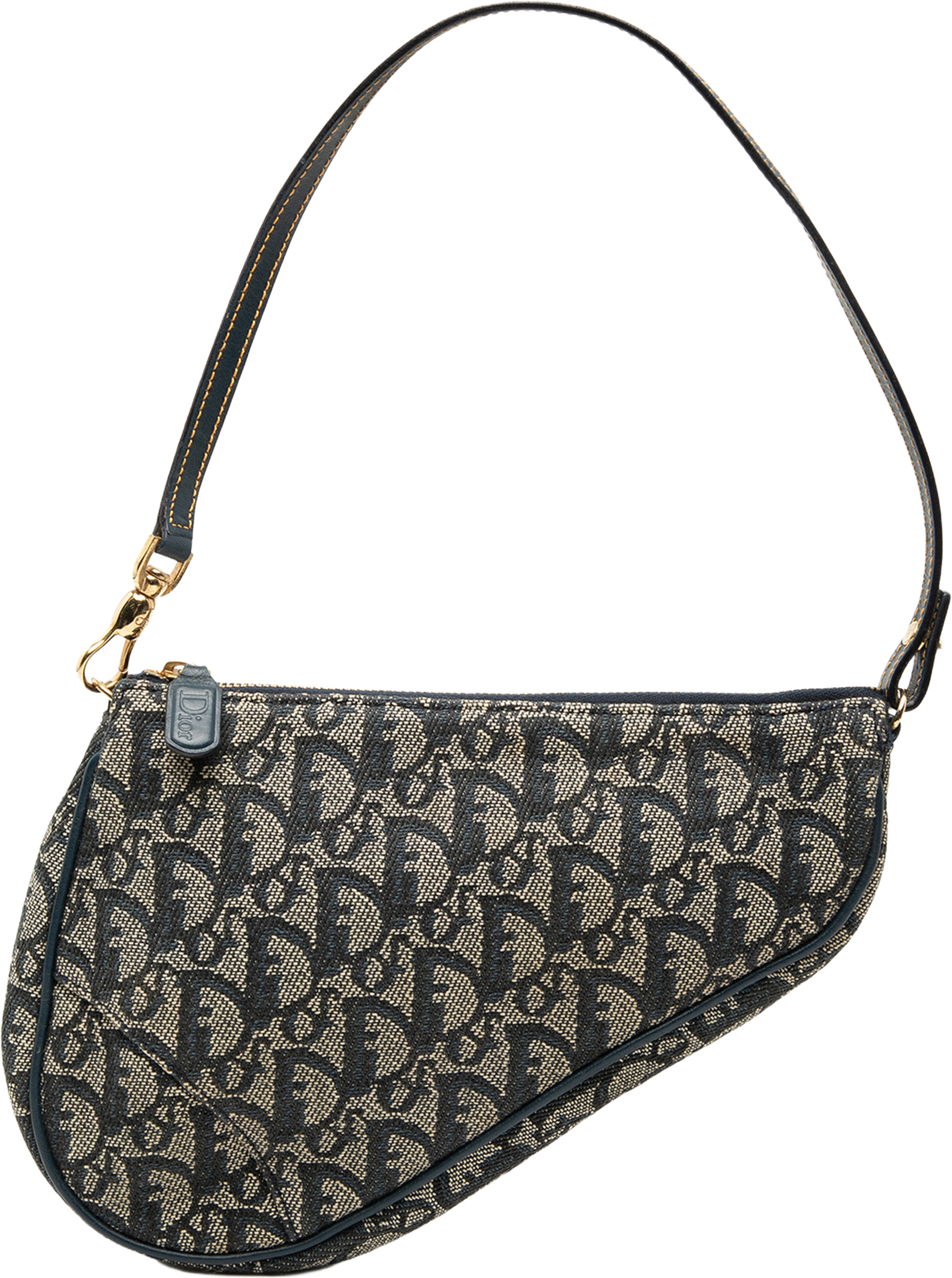 Dior Mini Diorissimo Canvas Saddle Pochette, från Luxclusif, i färgen navy. Klicka för att öppna bilden i stort format