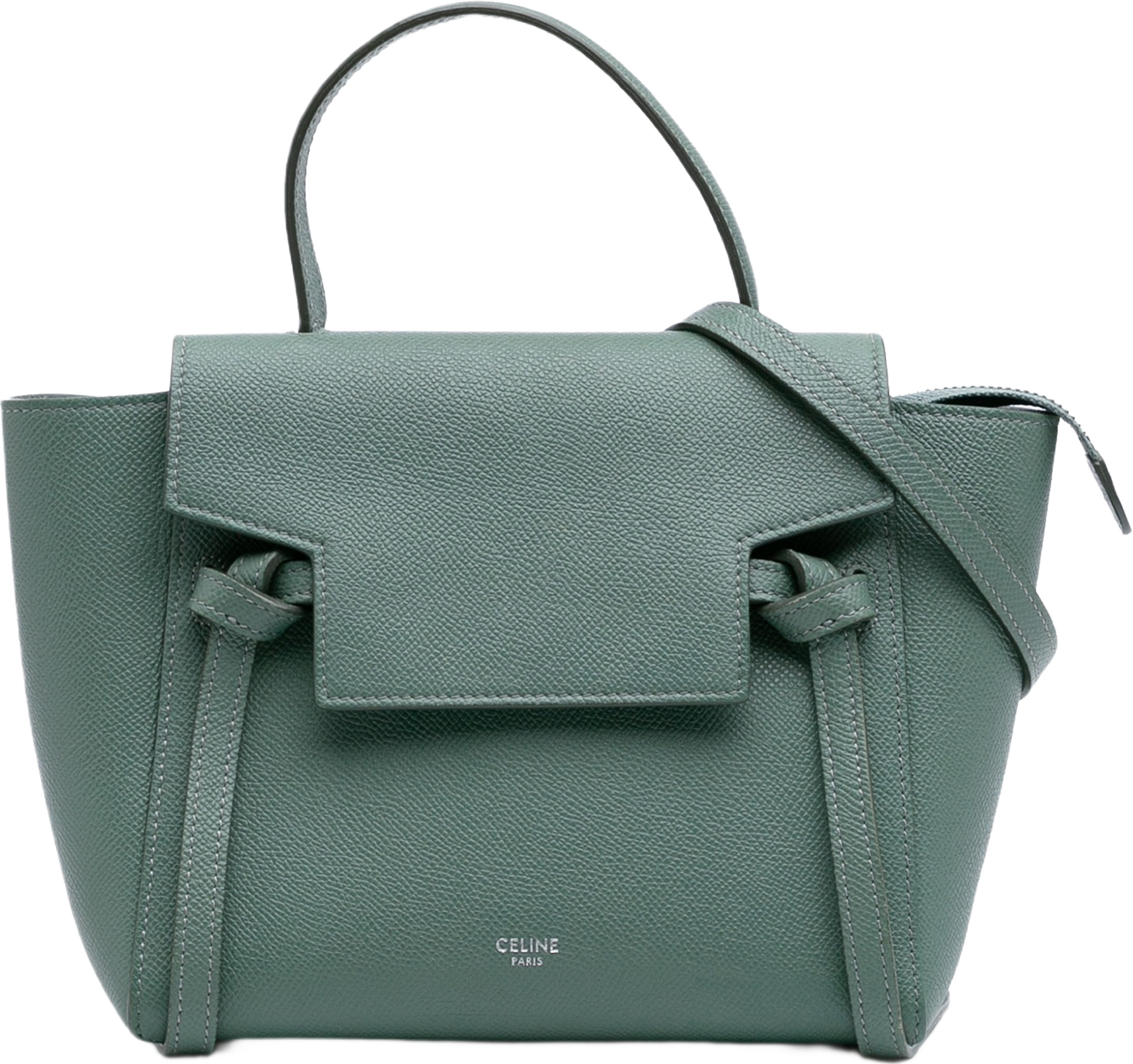 Celine Nano Grained Calfskin Belt Bag, från Luxclusif, i färgen green. Klicka för att öppna bilden i stort format