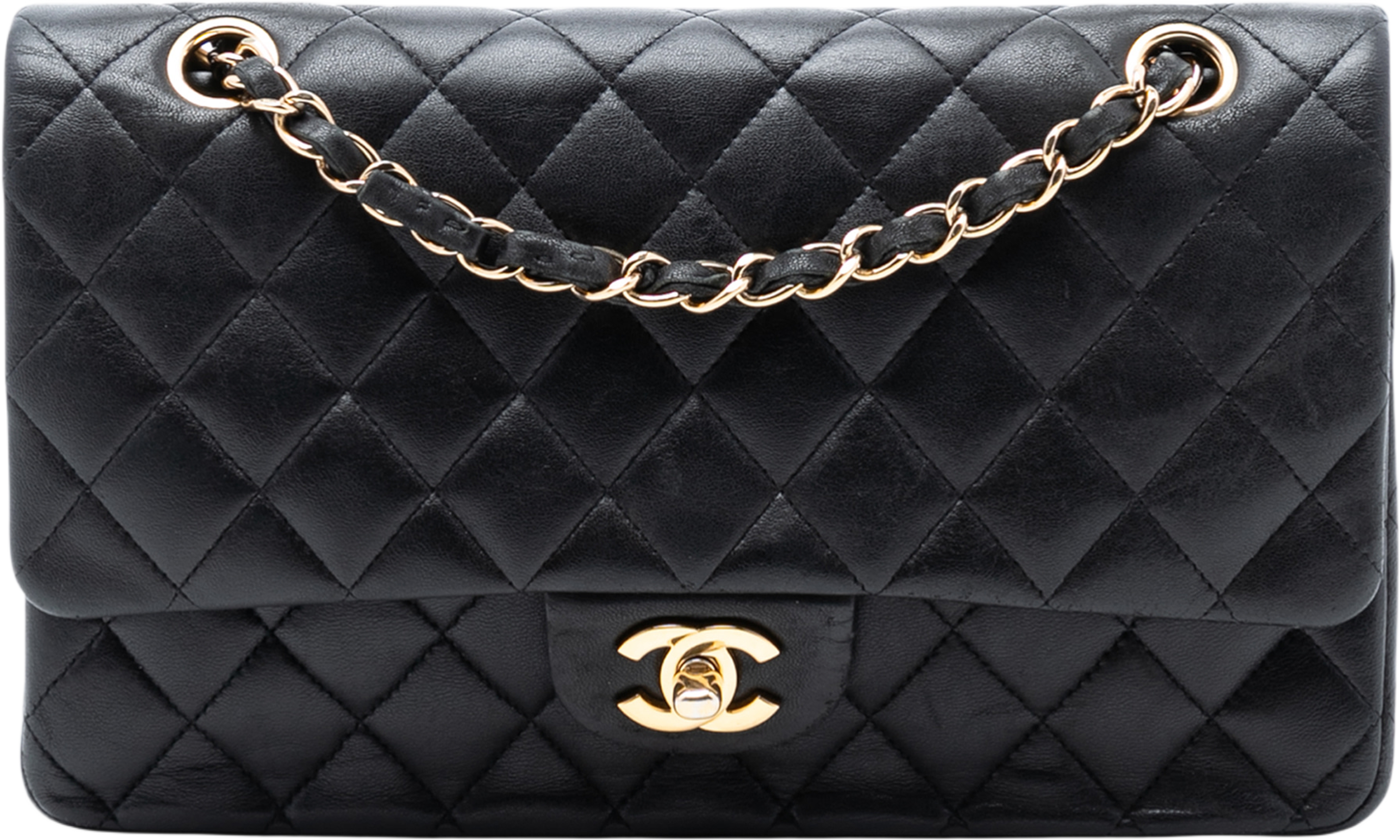 Chanel Medium Classic Lambskin Double Flap, från Luxclusif, i färgen black. Klicka för att öppna bilden i stort format