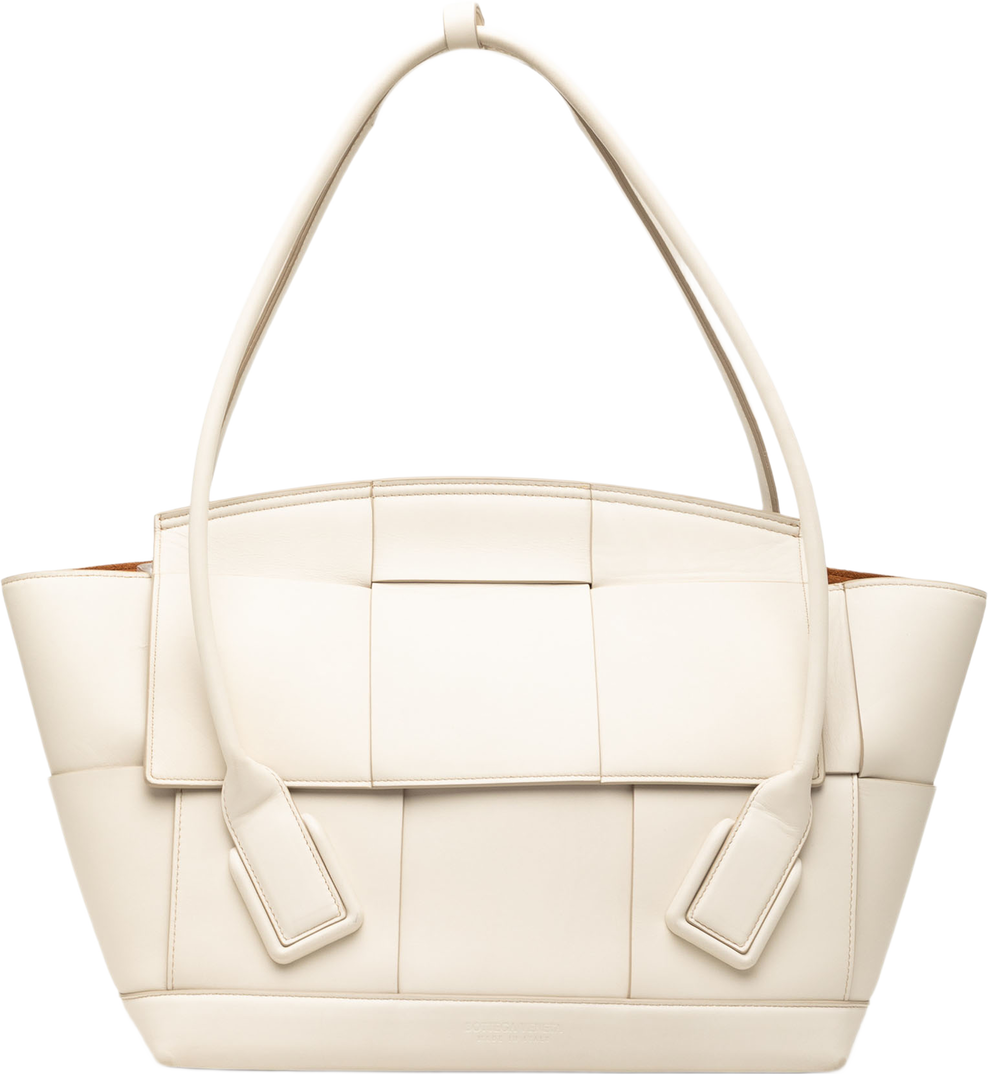 Bottega Veneta Medium Calfskin Maxi Intrecciato Arco Tote, från Luxclusif, i färgen white. Klicka för att öppna bilden i stort format