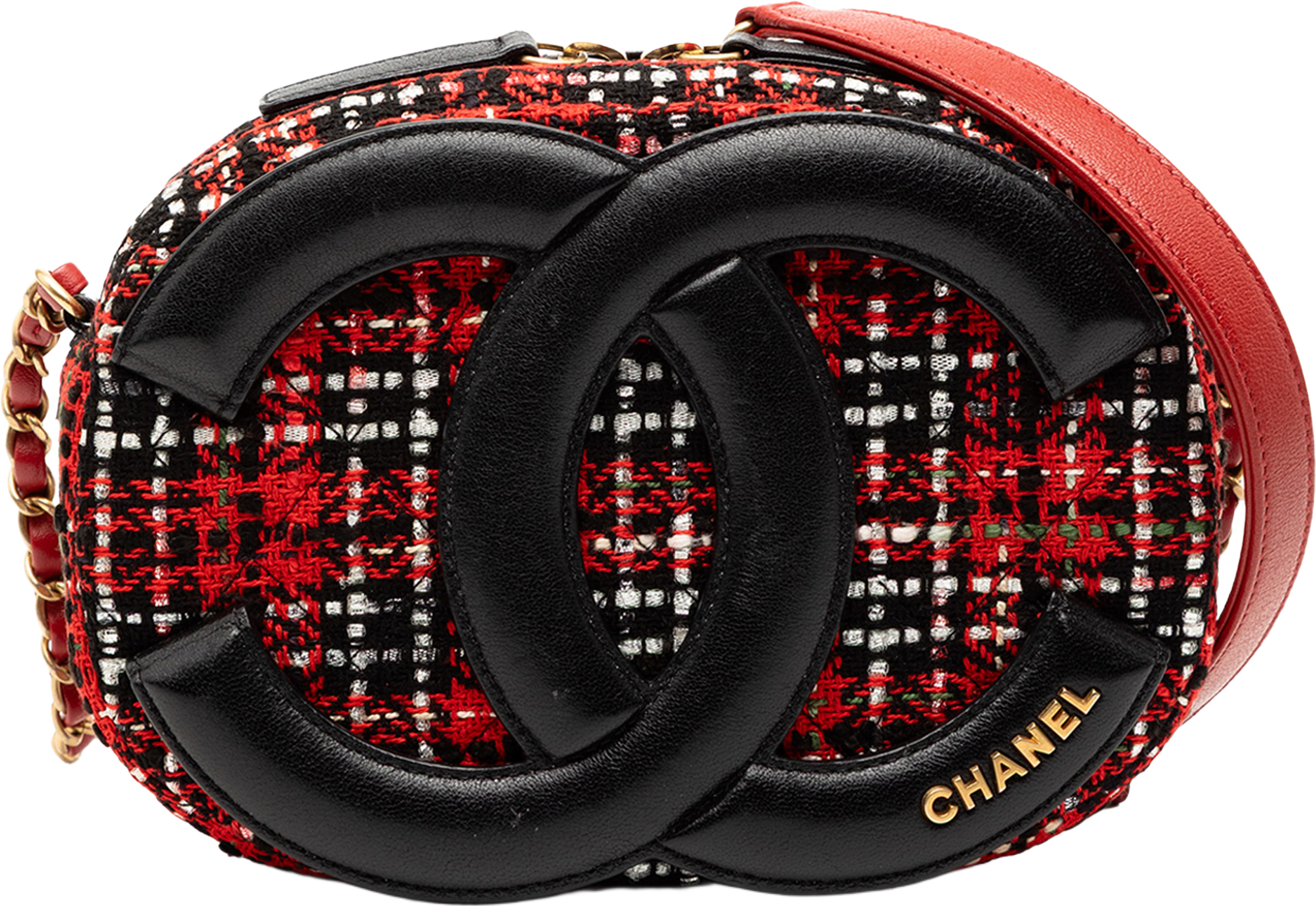 Chanel Tweed And Lambskin Coco Midnight Camera Bag, från Luxclusif, i färgen red. Klicka för att öppna bilden i stort format