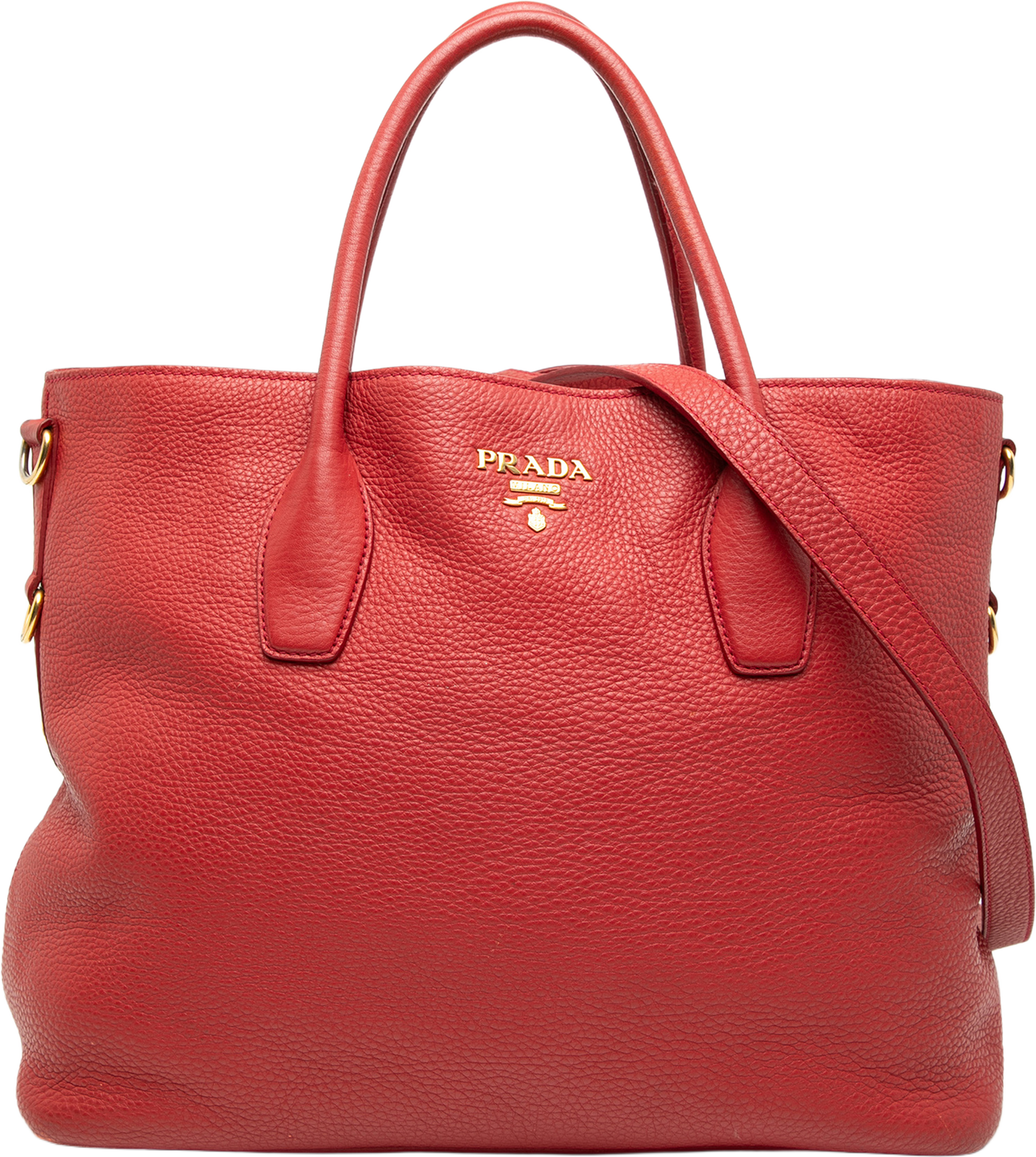 Prada Vitello Daino Open Convertible Tote, från Luxclusif, i färgen red. Klicka för att öppna bilden i stort format