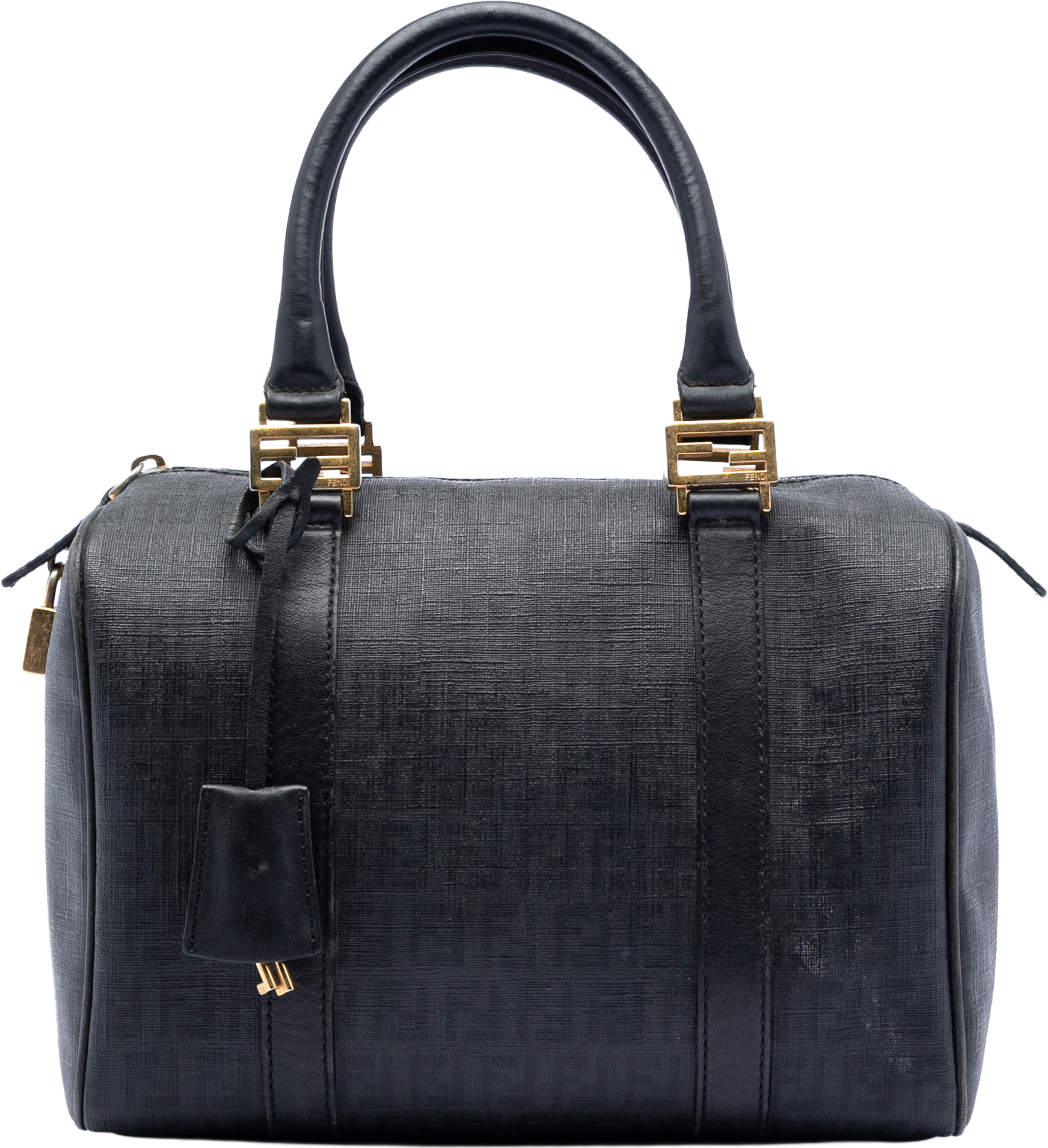 Fendi Zucchino Coated Canvas Boston Bag, från Luxclusif, i färgen black. Klicka för att öppna bilden i stort format