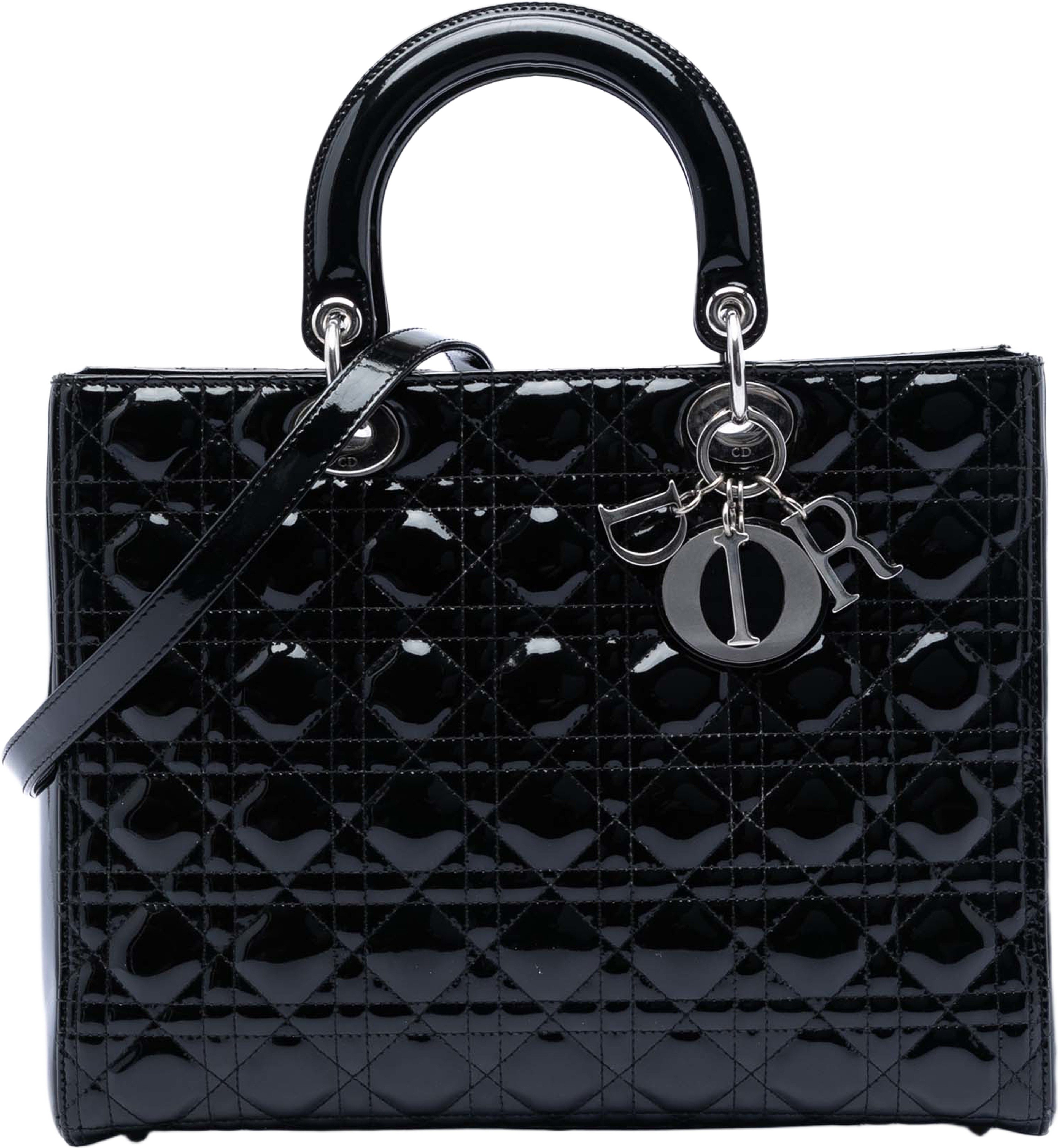 Dior Large Patent Cannage Lady Dior, från Luxclusif, i färgen black. Klicka för att öppna bilden i stort format