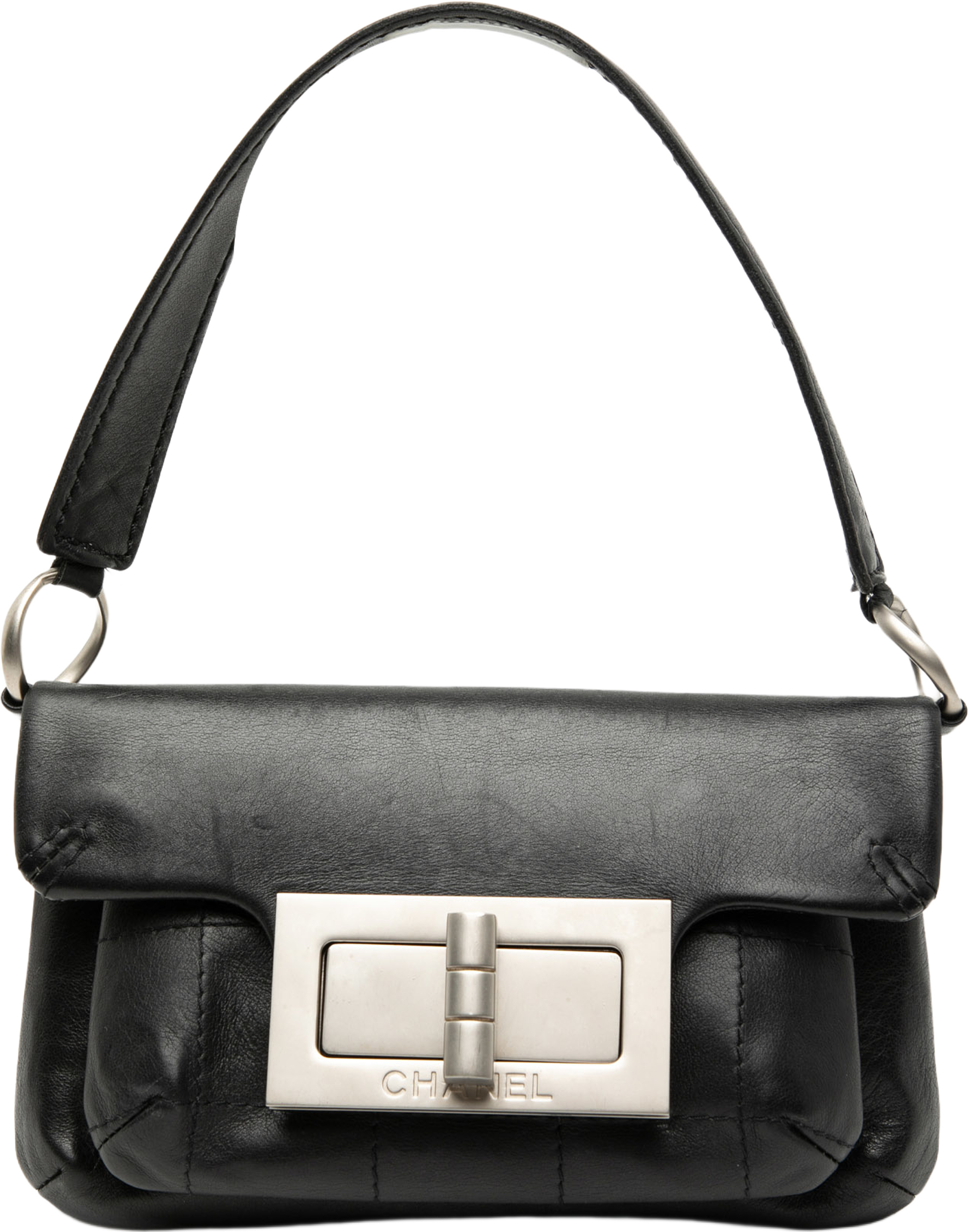 Chanel Mini Calfskin Giant Mademoiselle Turnlock Flap, från Luxclusif, i färgen black. Klicka för att öppna bilden i stort format