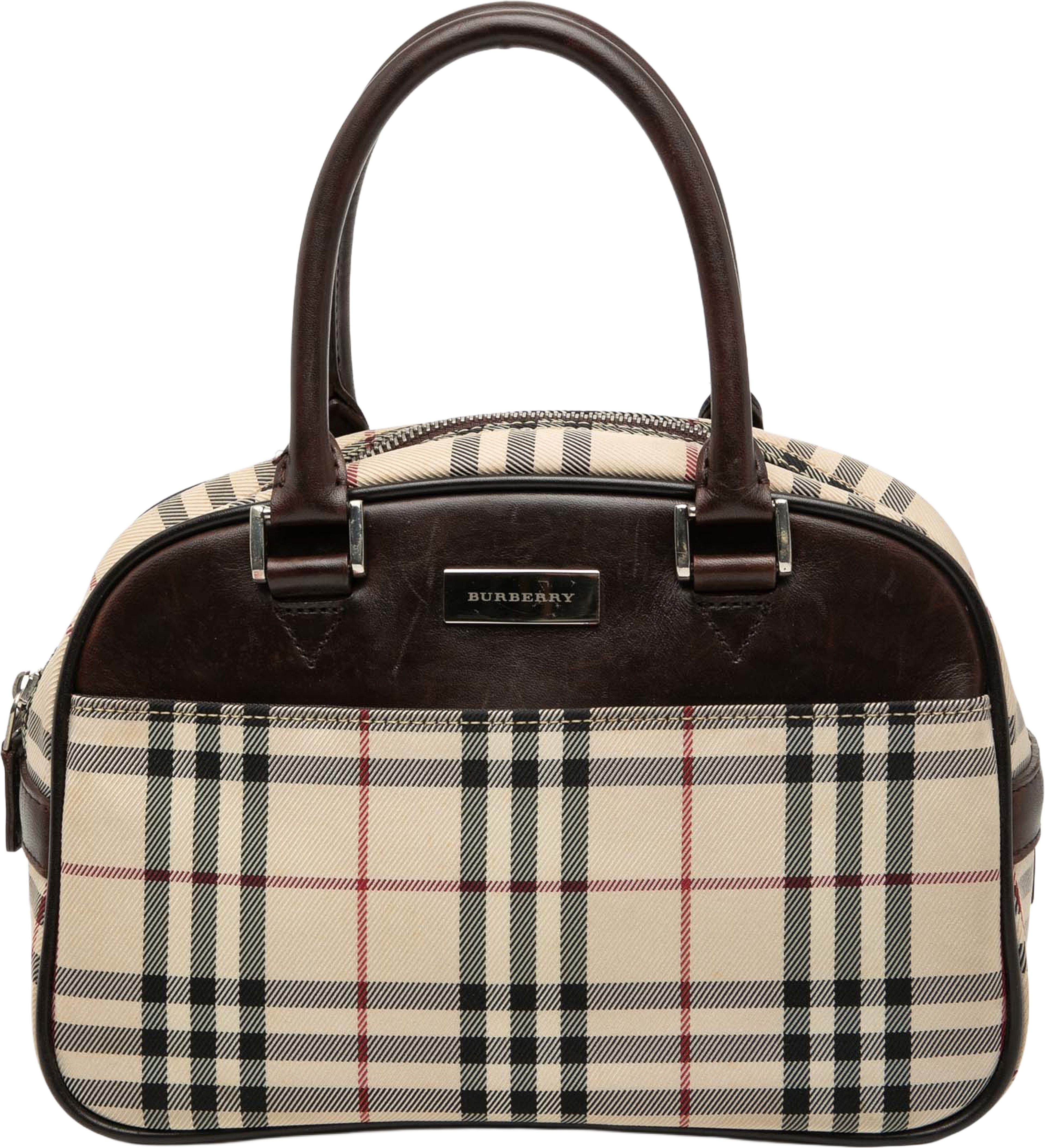 Burberry House Check Canvas Handbag, från Luxclusif, i färgen beige. Klicka för att öppna bilden i stort format
