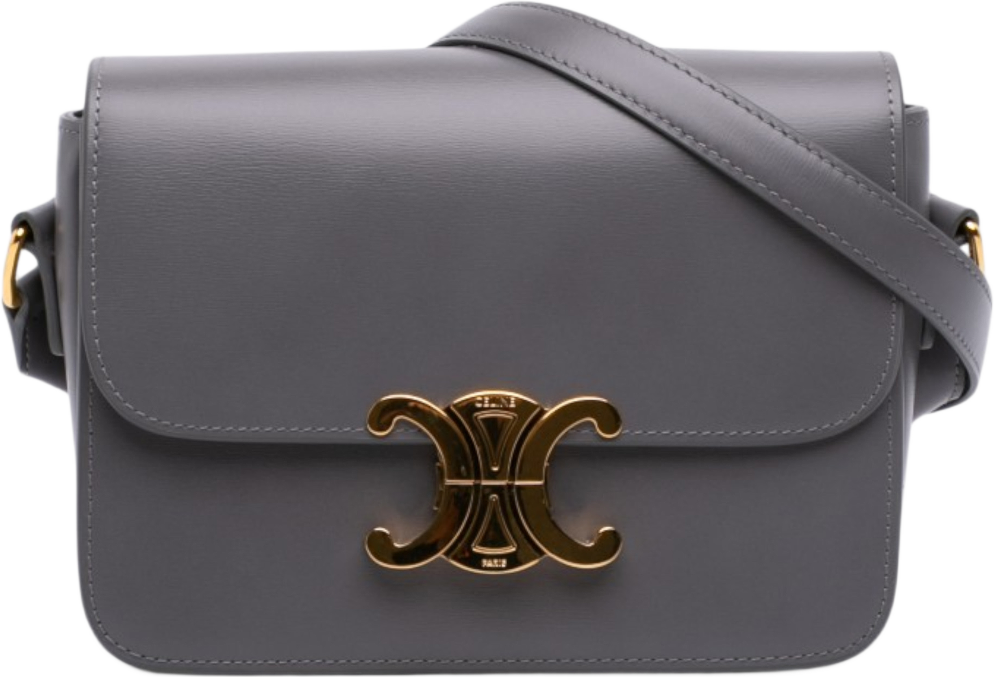 Celine Teen Shiny Calfskin Triomphe Crossbody, från Luxclusif, i färgen grå. Klicka för att öppna bilden i stort format