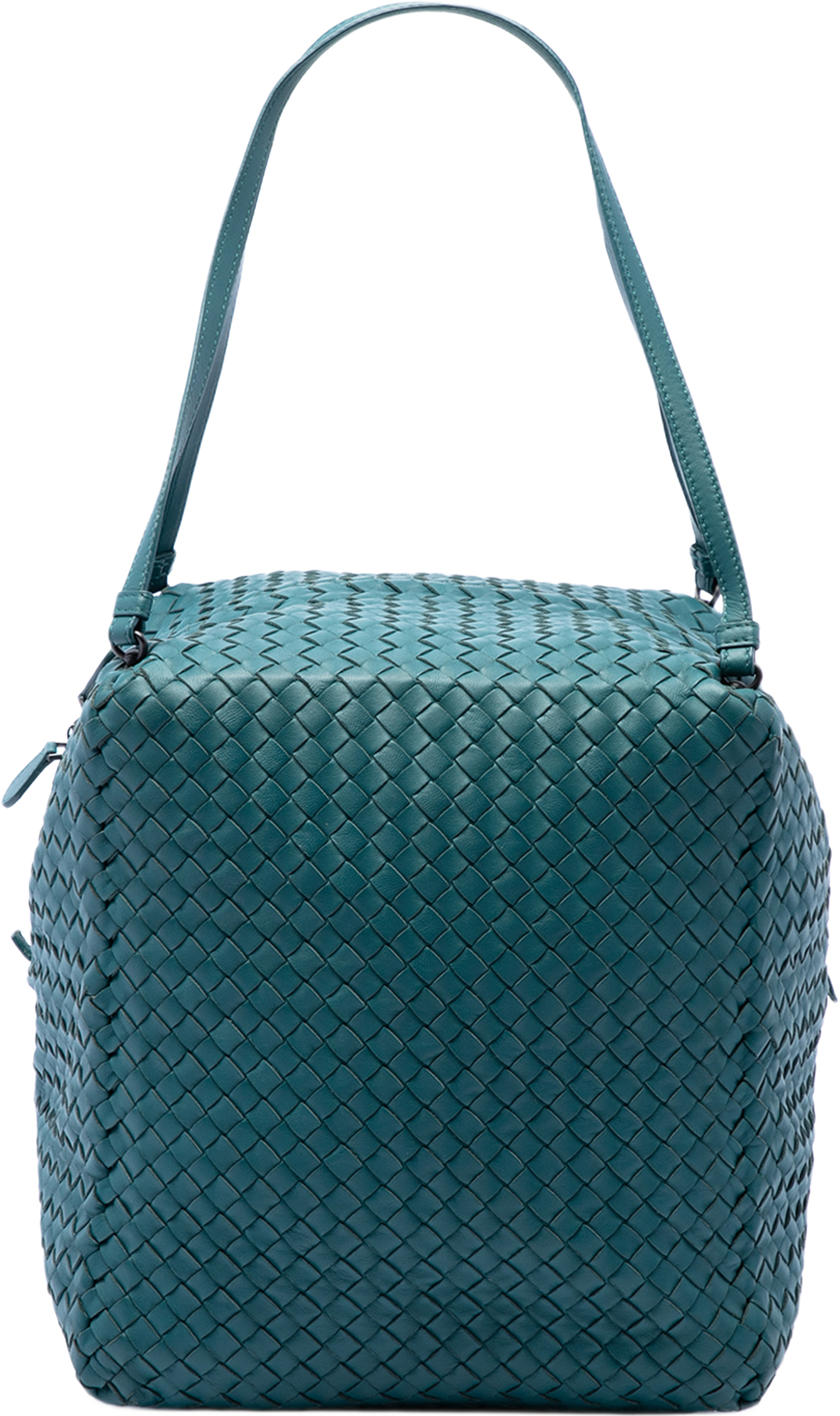 Bottega Veneta Nappa Intrecciato Cube Shoulder Bag, från Luxclusif, i färgen blå. Klicka för att öppna bilden i stort format