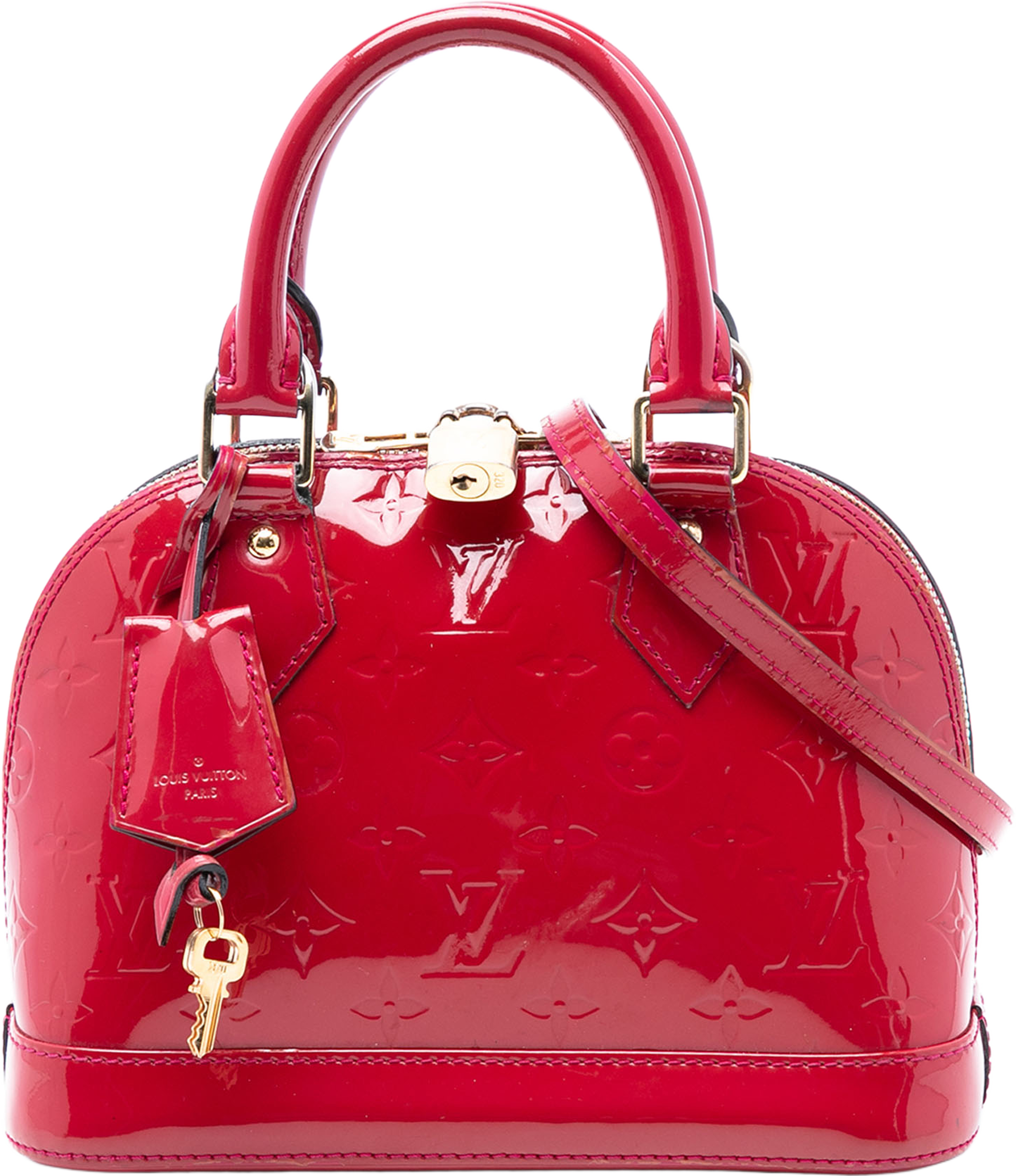 Louis Vuitton Monogram Vernis Alma Bb, från Luxclusif, i färgen dark pink. Klicka för att öppna bilden i stort format