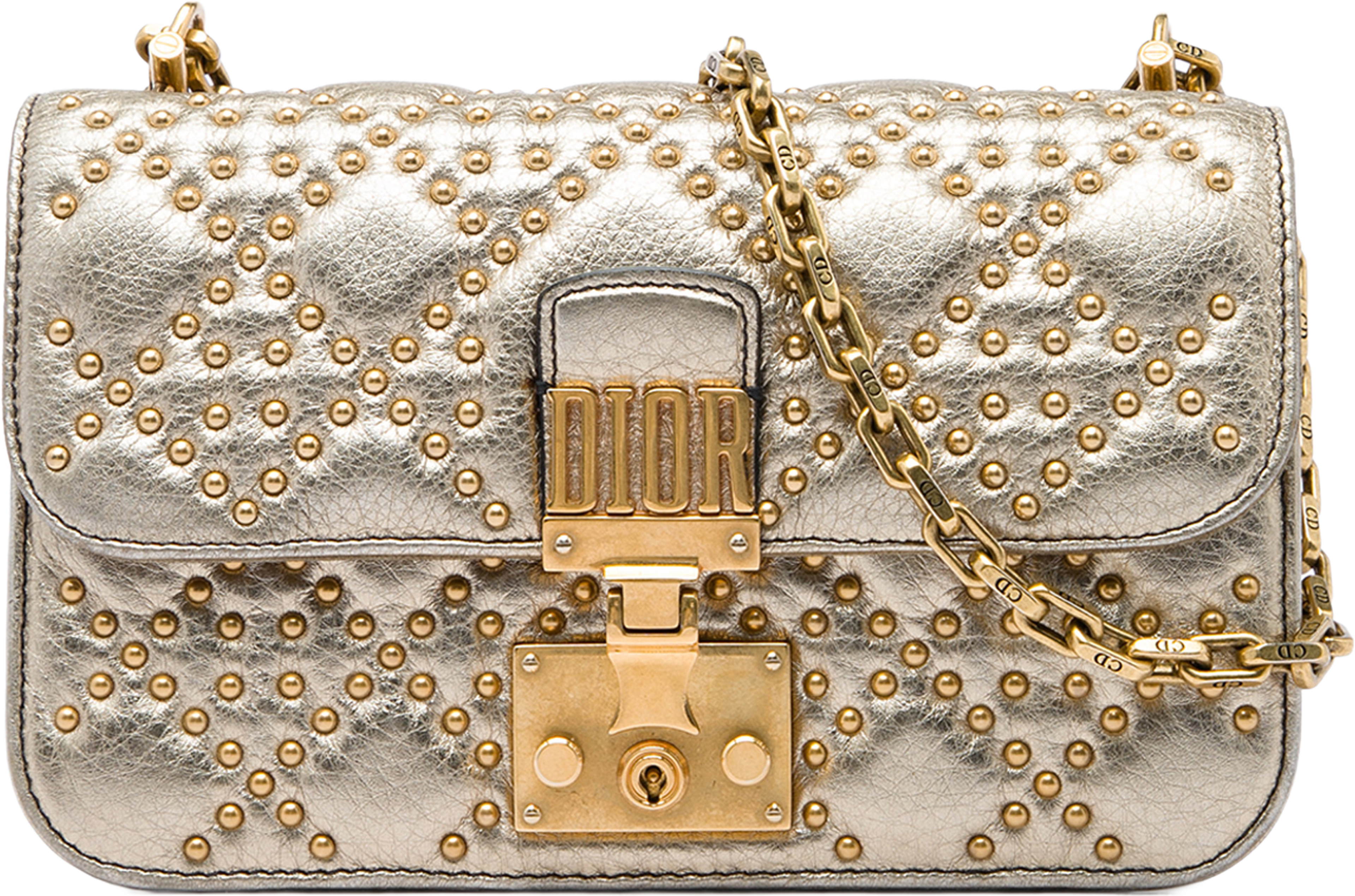 Dior Studded Metallic Lambskin Dioraddict Wallet On Chain, från Luxclusif, i färgen guld. Klicka för att öppna bilden i stort format