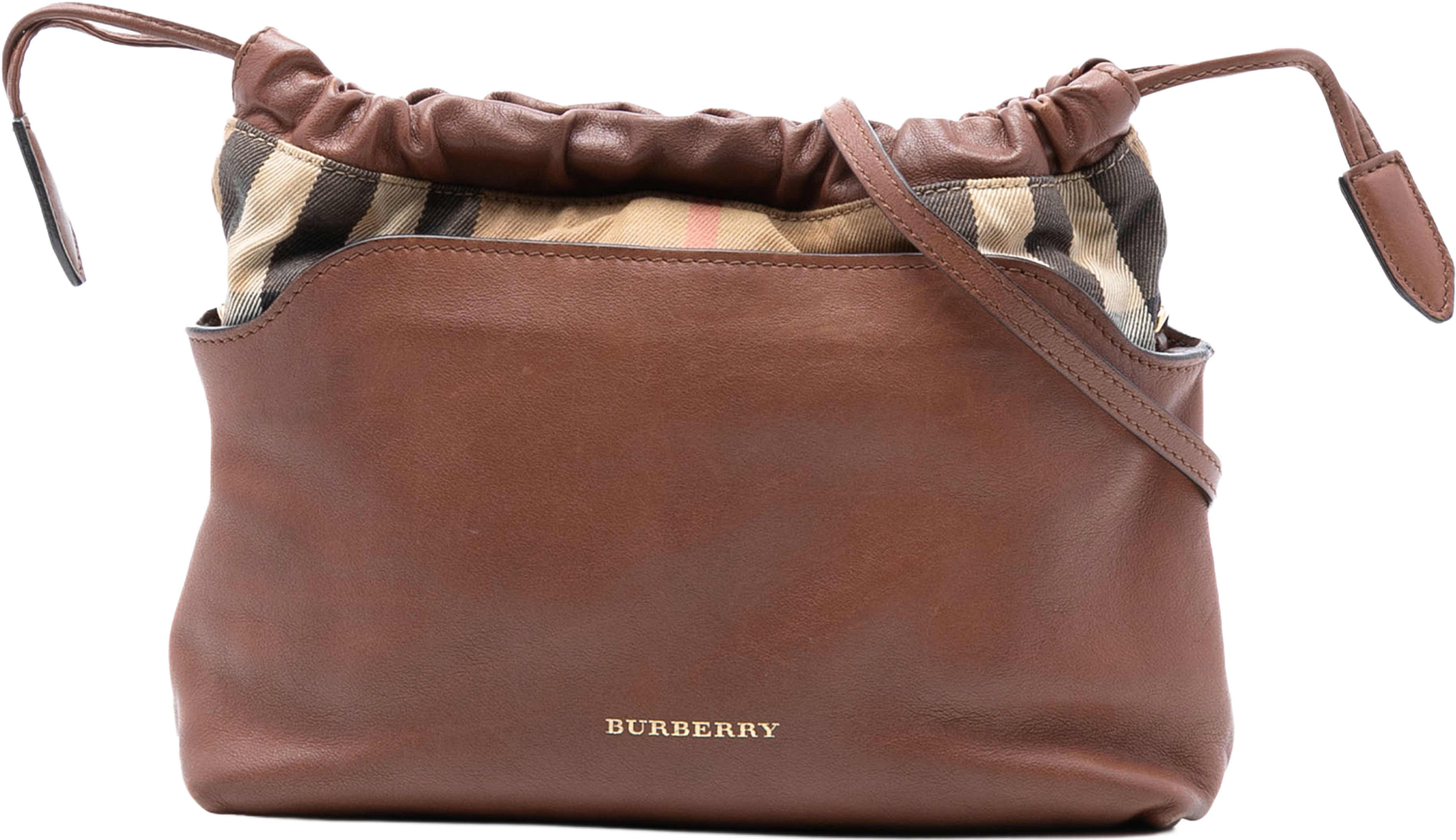 Burberry House Check Canvas And Calfskin Little Crush Crossbody, från Luxclusif, i färgen brown. Klicka för att öppna bilden i stort format