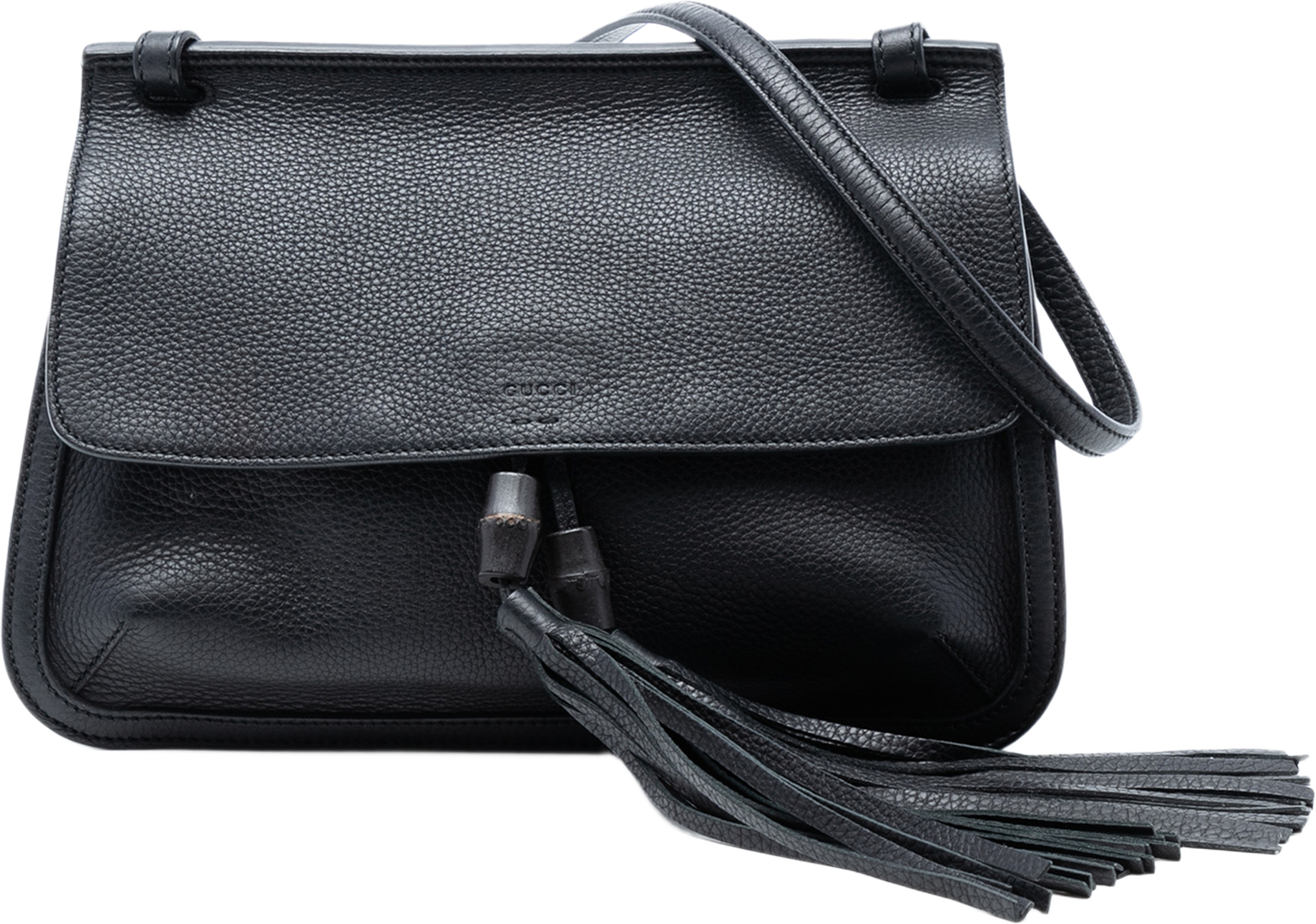 Gucci Medium Leather Bamboo Daily Crossbody, från Luxclusif, i färgen black. Klicka för att öppna bilden i stort format