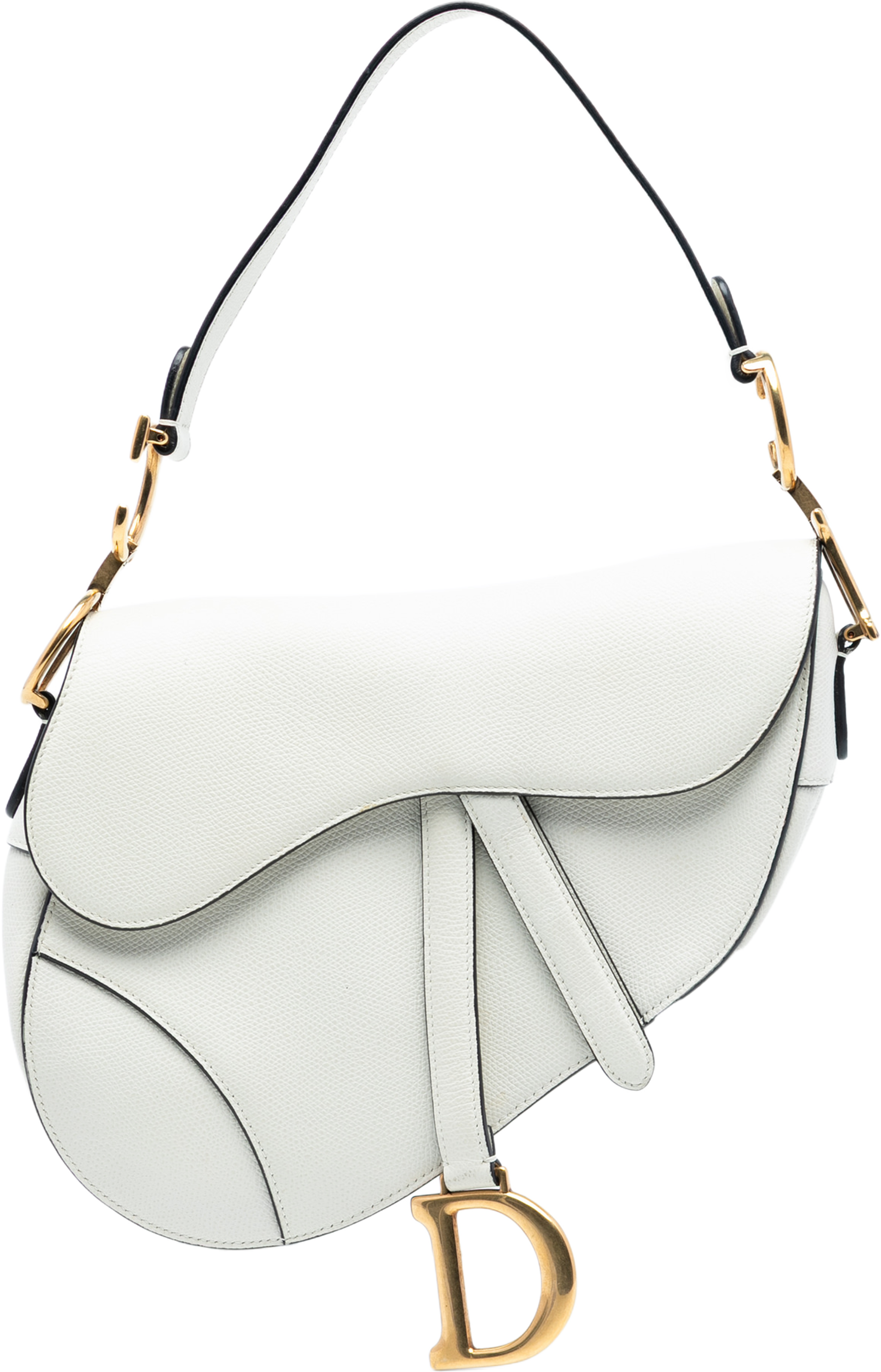 Dior Grained Calfskin Saddle Bag, från Luxclusif, i färgen white. Klicka för att öppna bilden i stort format