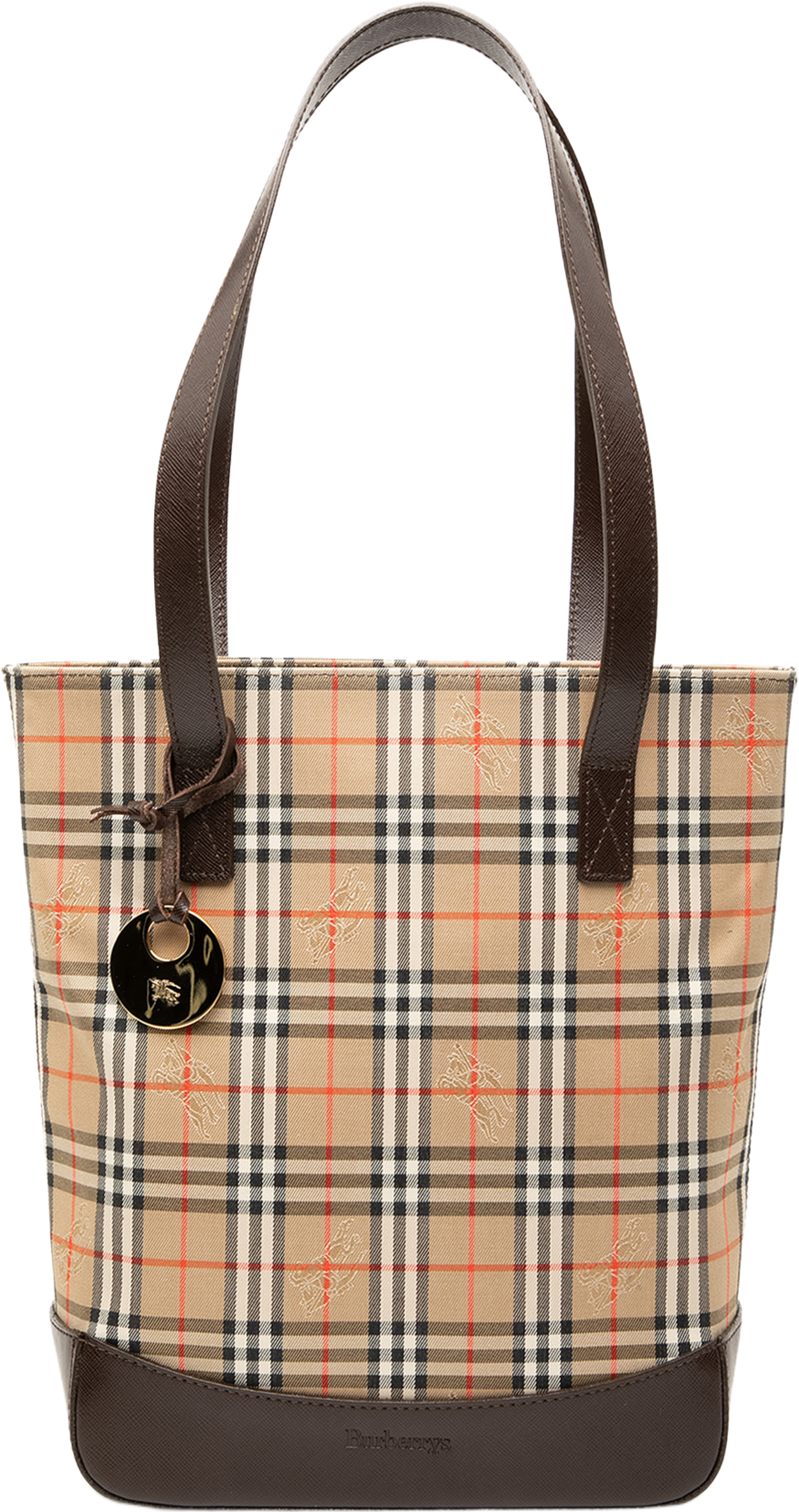 Burberry Haymarket Check Canvas Tote, från Luxclusif, i färgen beige. Klicka för att öppna bilden i stort format