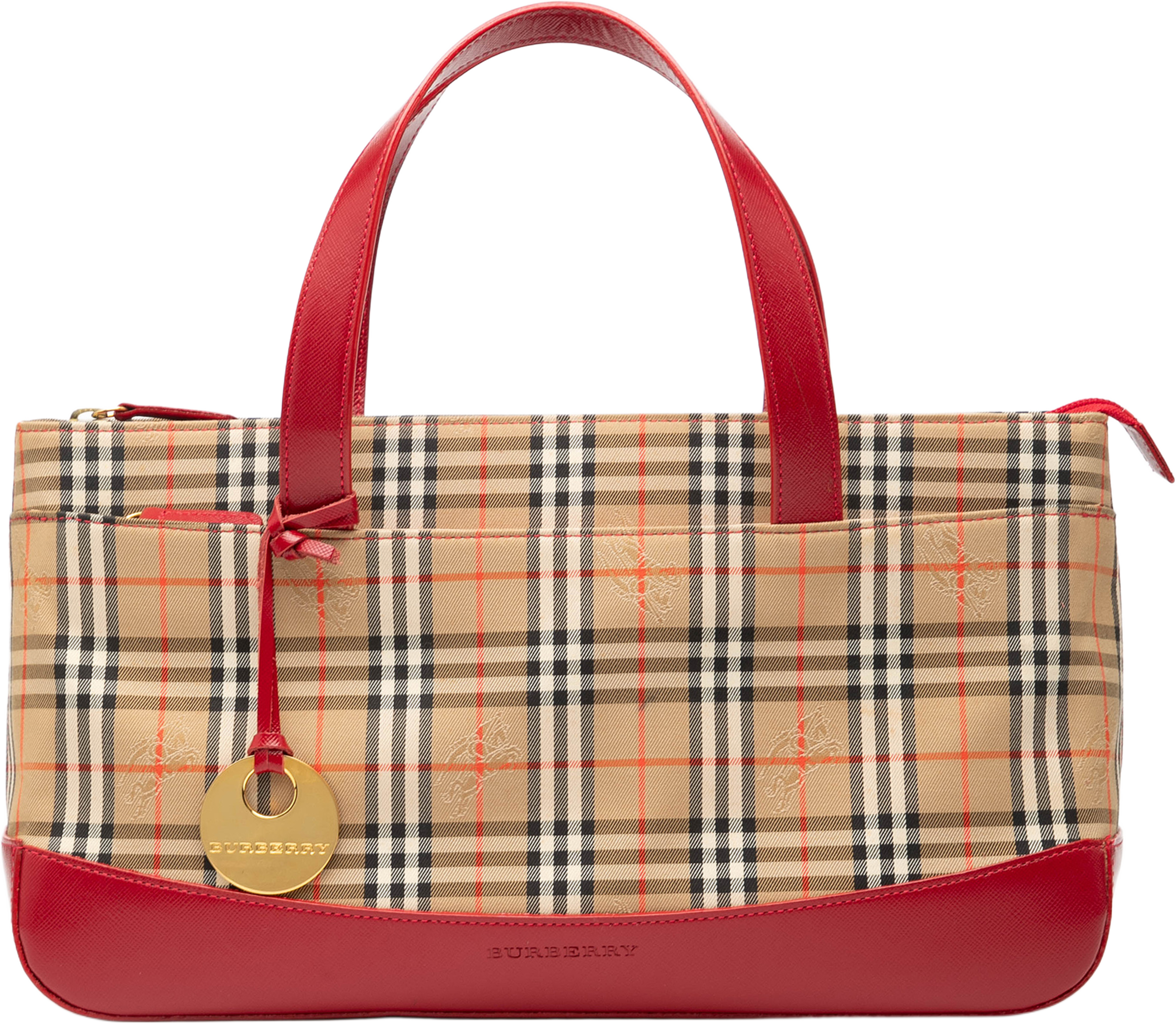 Burberry Haymarket Check Canvas Handbag, från Luxclusif, i färgen beige. Klicka för att öppna bilden i stort format
