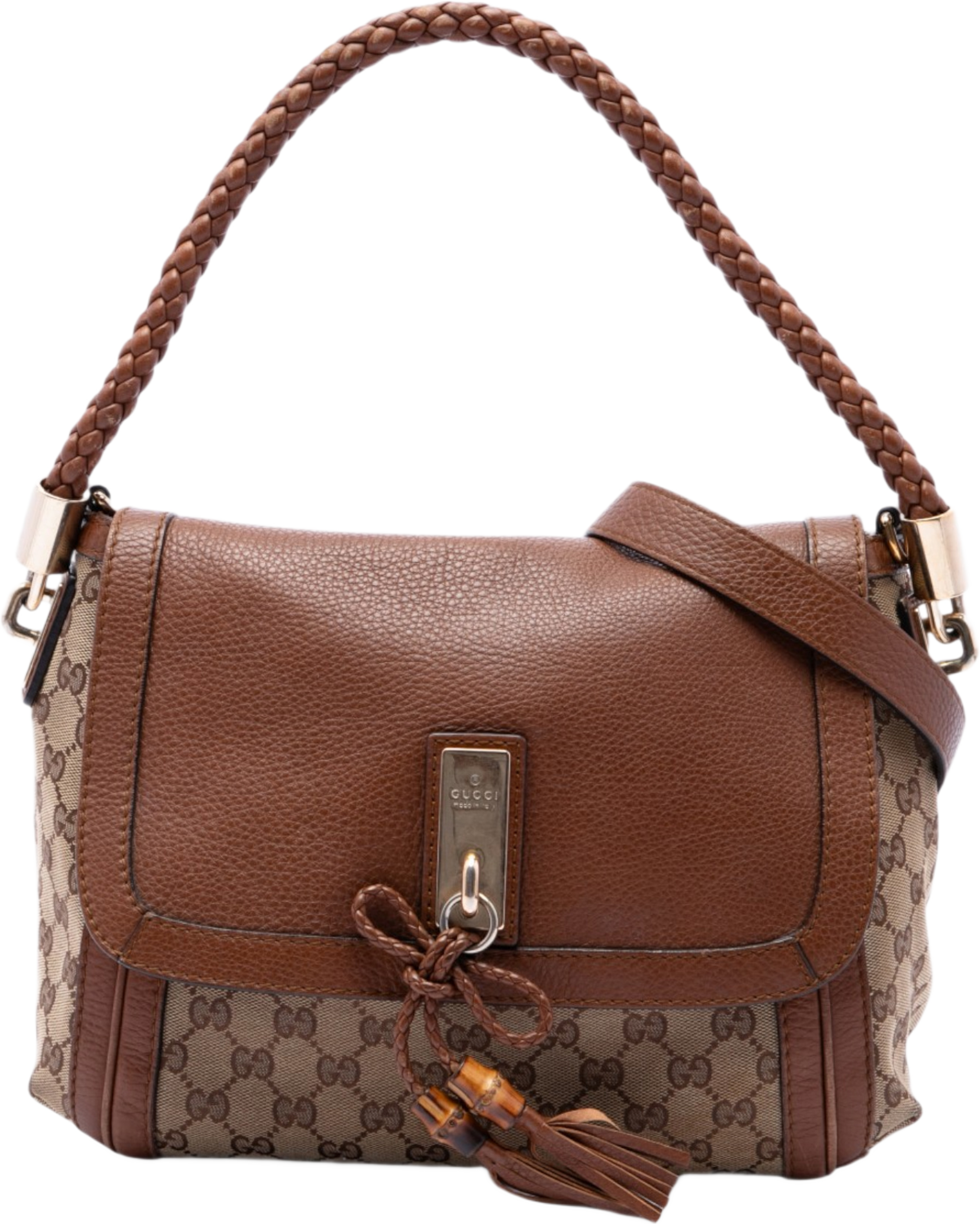 Gucci Gg Canvas Bella Flap Satchel, från Luxclusif, i färgen beige. Klicka för att öppna bilden i stort format