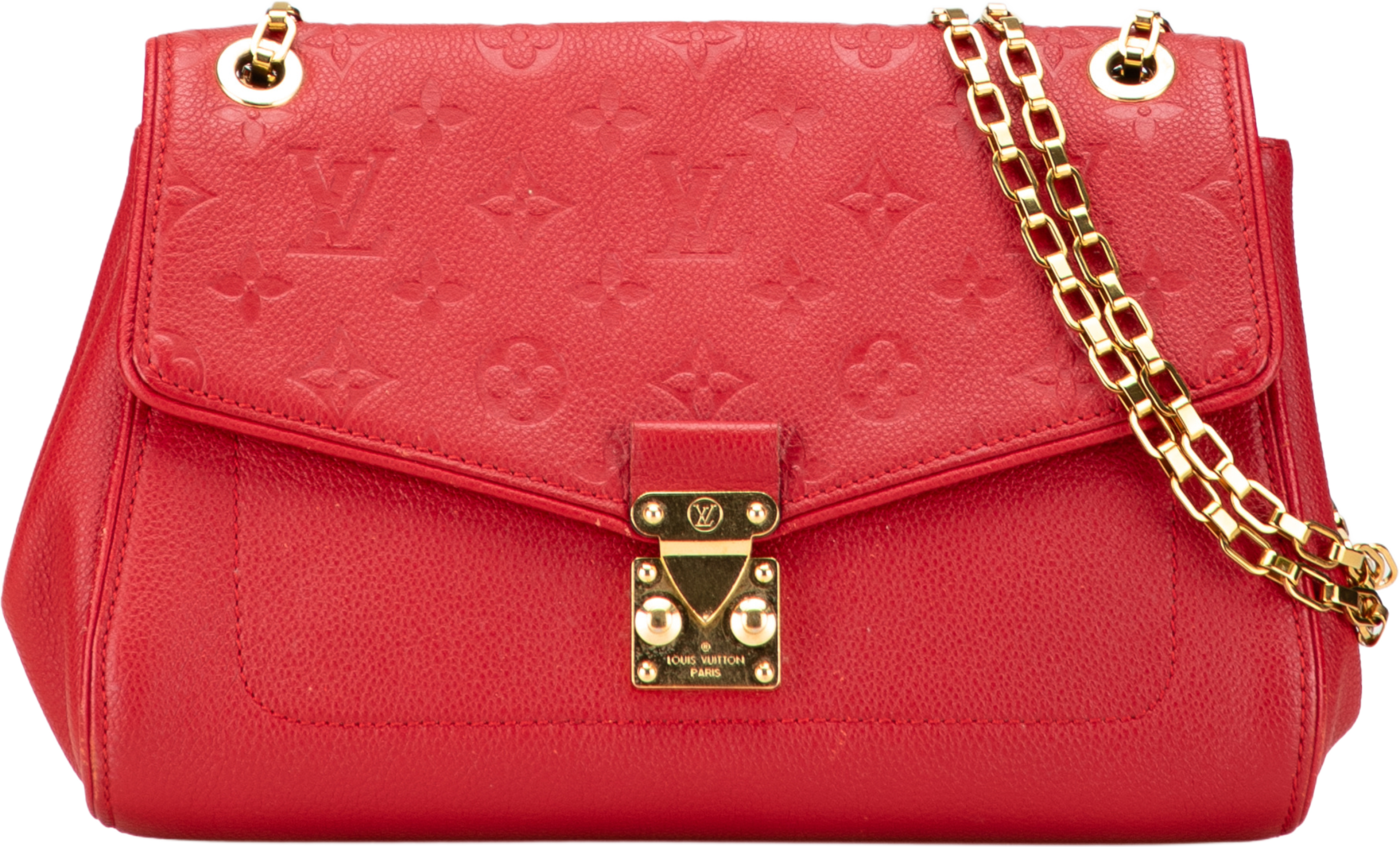 Louis Vuitton Monogram Empreinte Saint Germain Pm, från Luxclusif, i färgen red. Klicka för att öppna bilden i stort format