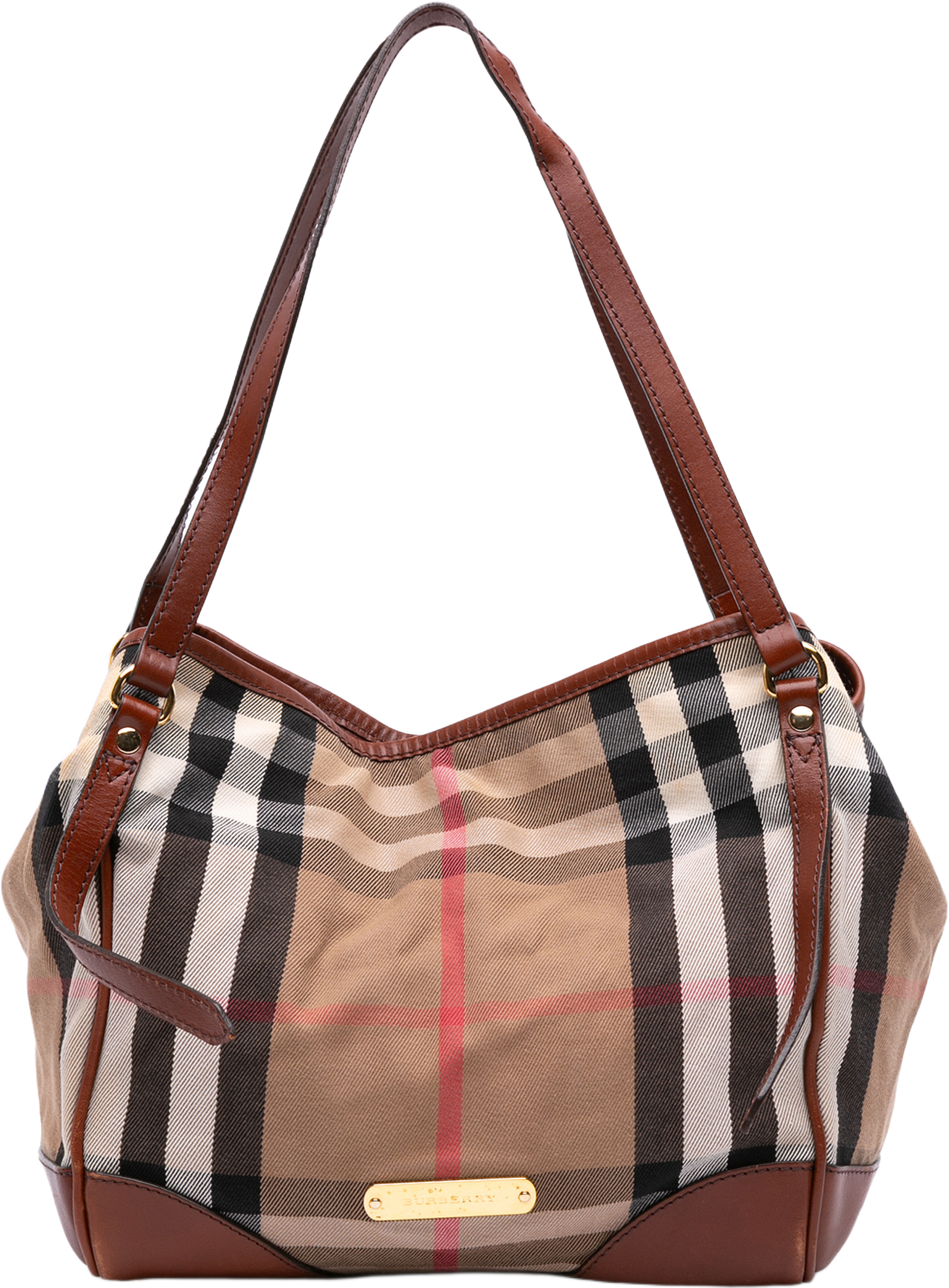 Burberry Small House Check Canvas Canterbury Tote, från Luxclusif, i färgen light brown. Klicka för att öppna bilden i stort format
