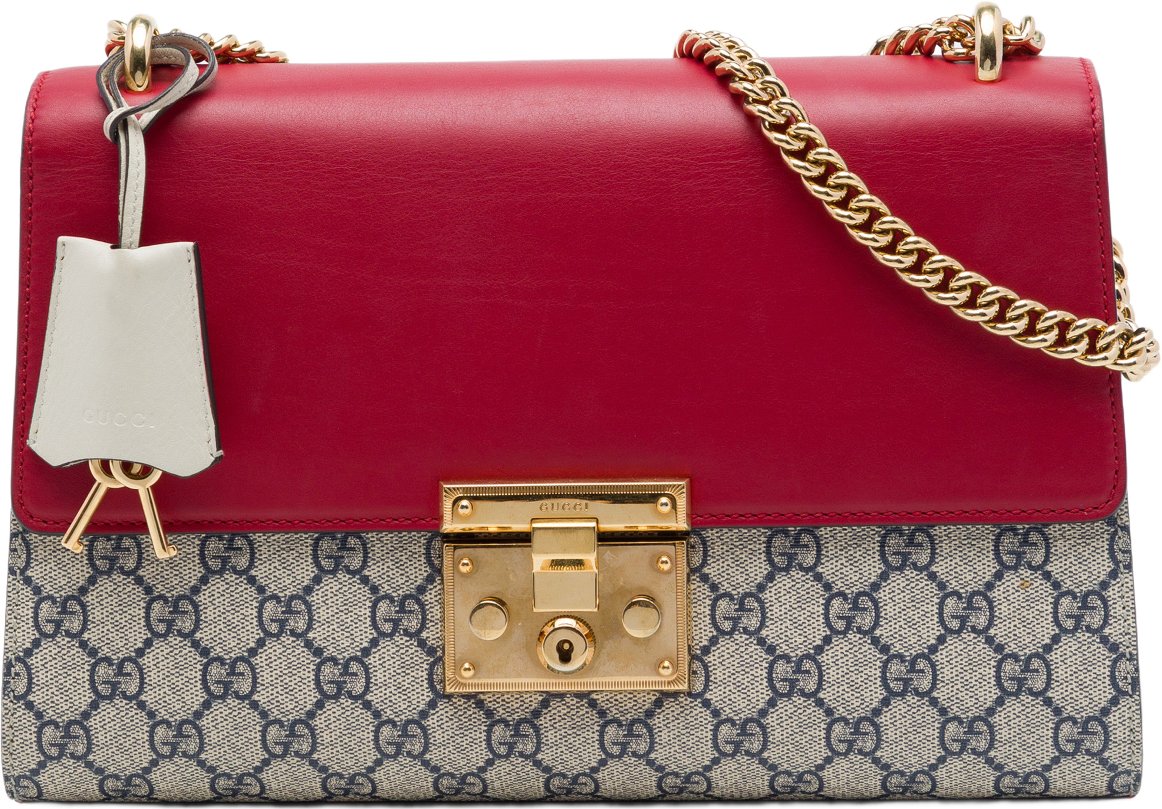 Gucci Medium Gg Supreme Padlock Shoulder Bag, från Luxclusif, i färgen röd. Klicka för att öppna bilden i stort format